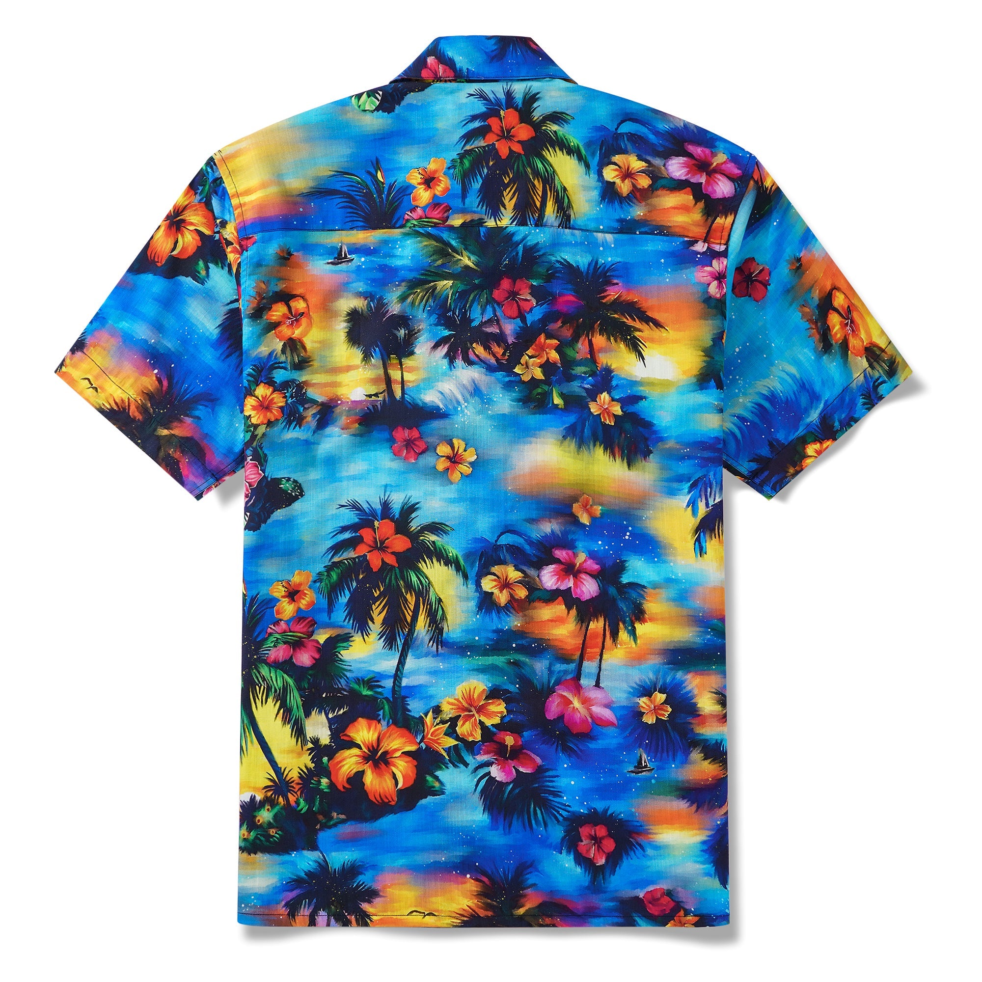 Tropical Elegance Hawaiian Shirt 100% Cotton Men's Short Sleeve Camp Collar Shirt Blue Aloha Hawaiian