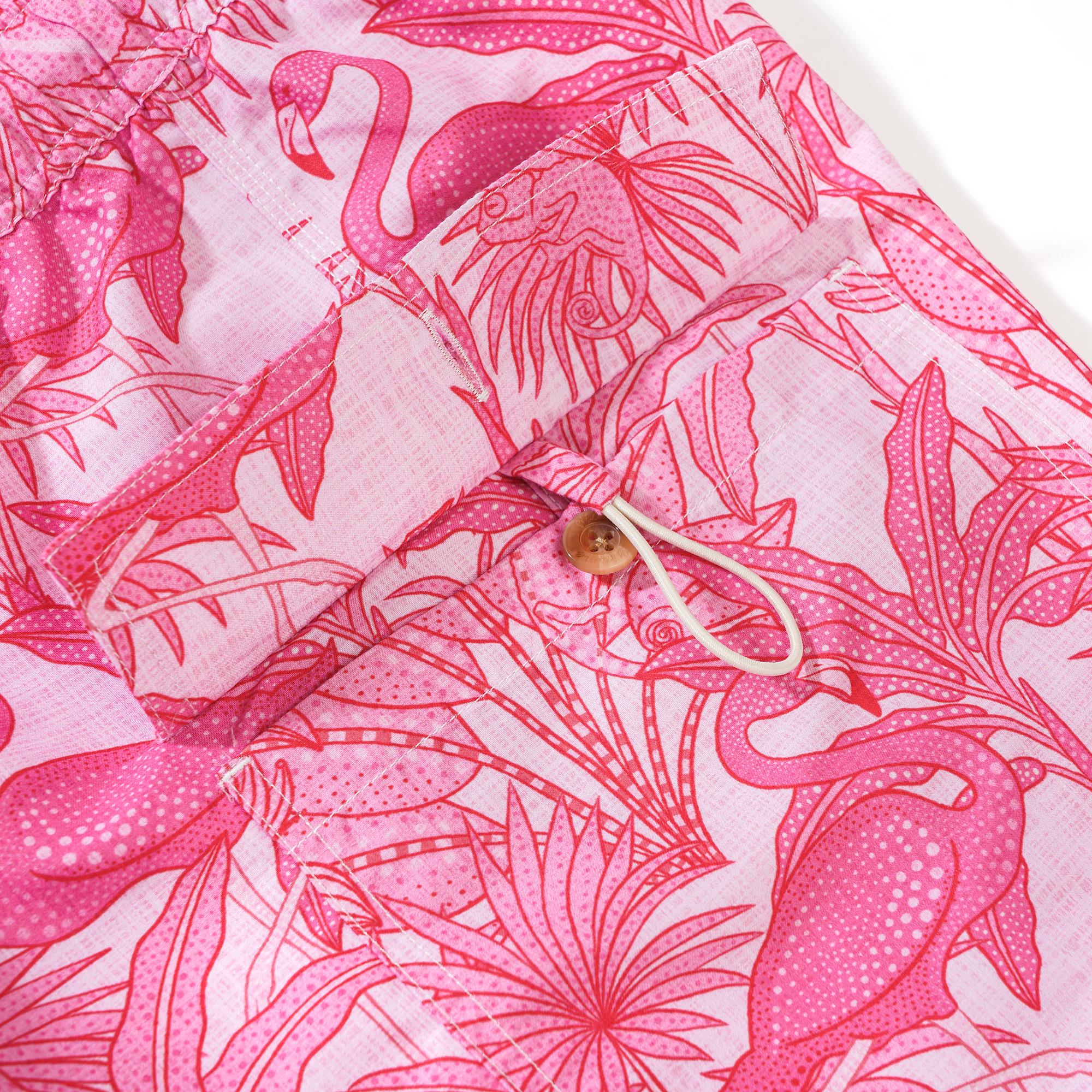 6-Inch Shorts For Men 100% Polyester Aloha Sicilian Lemon Flamingos & Chameleons By House of Haricot Casual Printed Shorts Swim Trunks