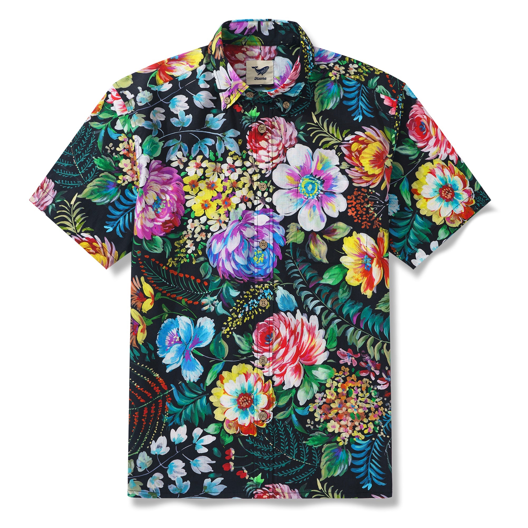 Midnight Blossom By Manish Prajapati 100% Cotton Men's Aloha Hawaiian Short Sleeve Button-down Shirt