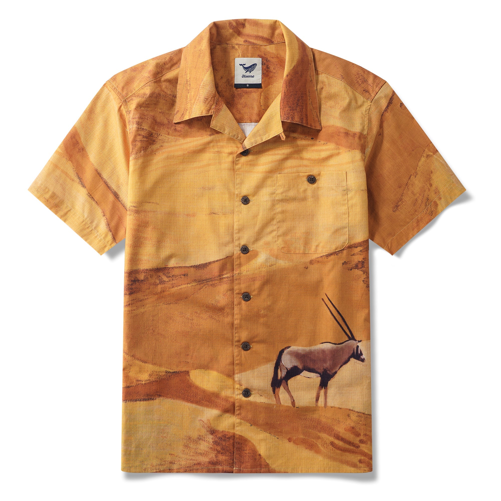 Men's Hawaiian Shirt Short Sleeve Camp Collar 100% Cotton Yellow Aloha Heat Waves By Andrea Leonelli