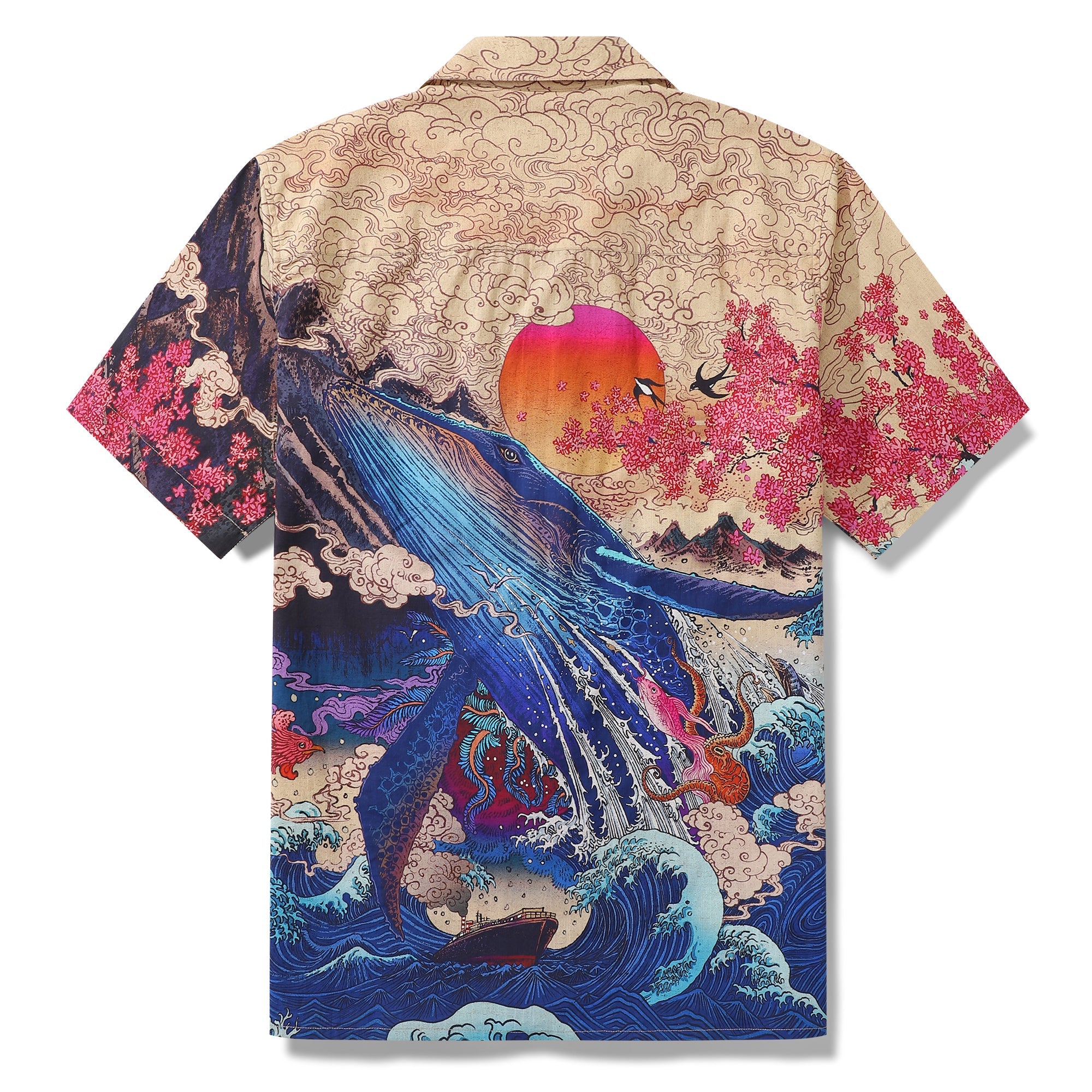 100% Cotton Hawaiian Shirt For Men Ukiyo-e NO6 By RLoN Camp Collar Shirt