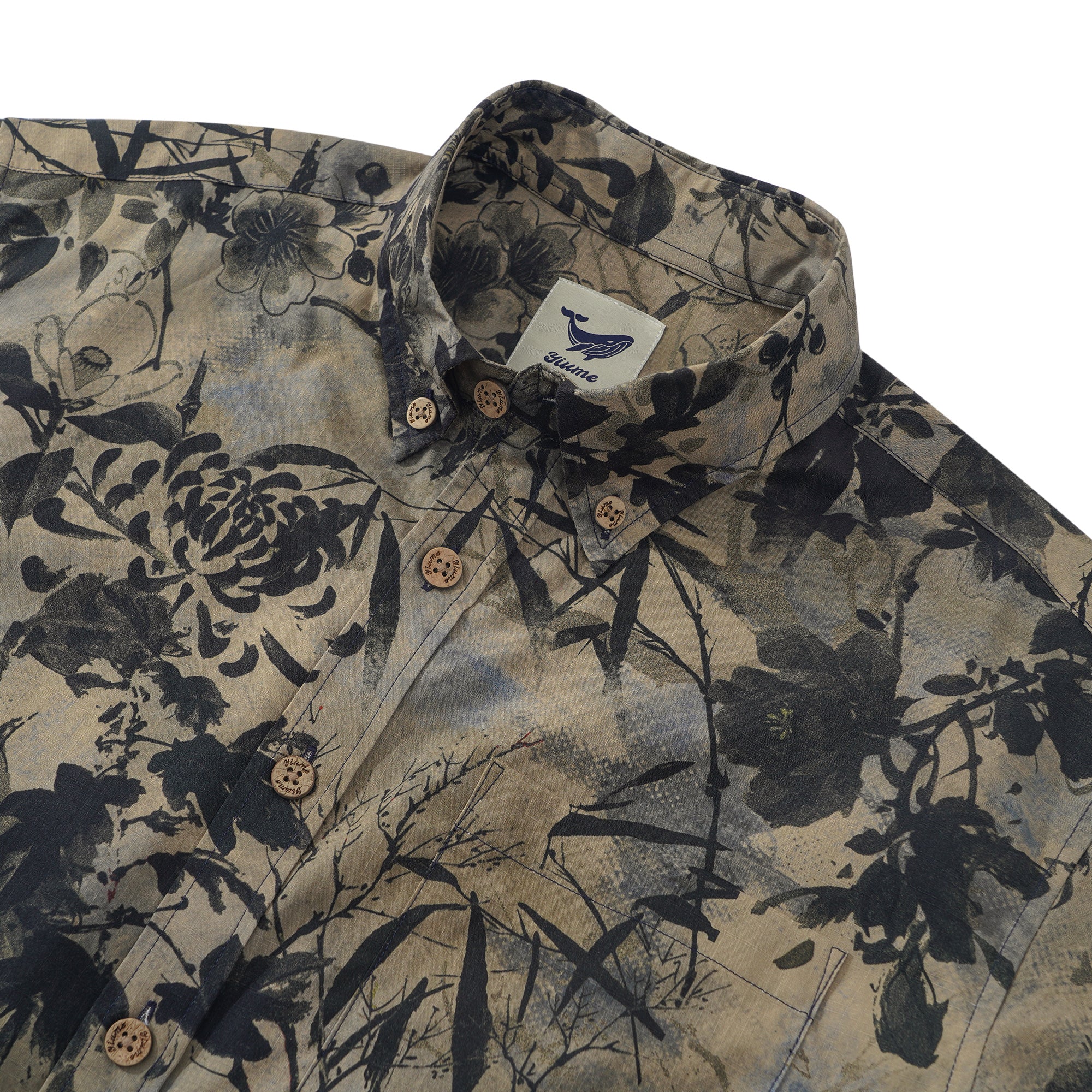 Men's Hawaiian Shirt Short Sleeve Button-down 100% Cotton Brown Aloha Oriental Essence