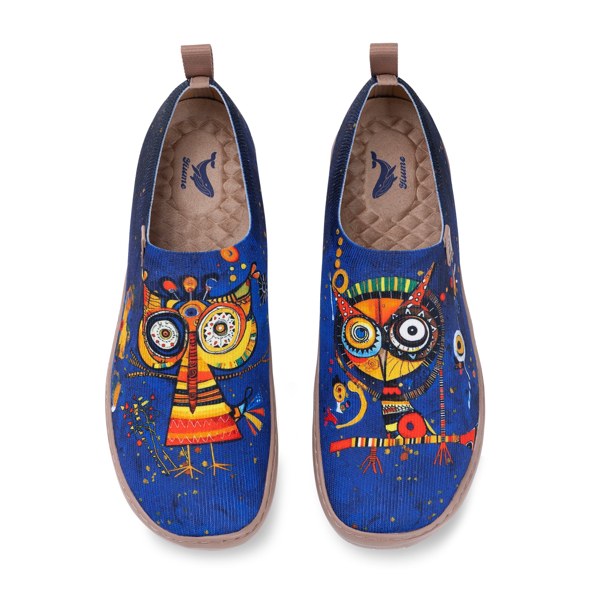 Women's foldable Loafers Funny Owl Sneaker Painted Canvas Slip-On