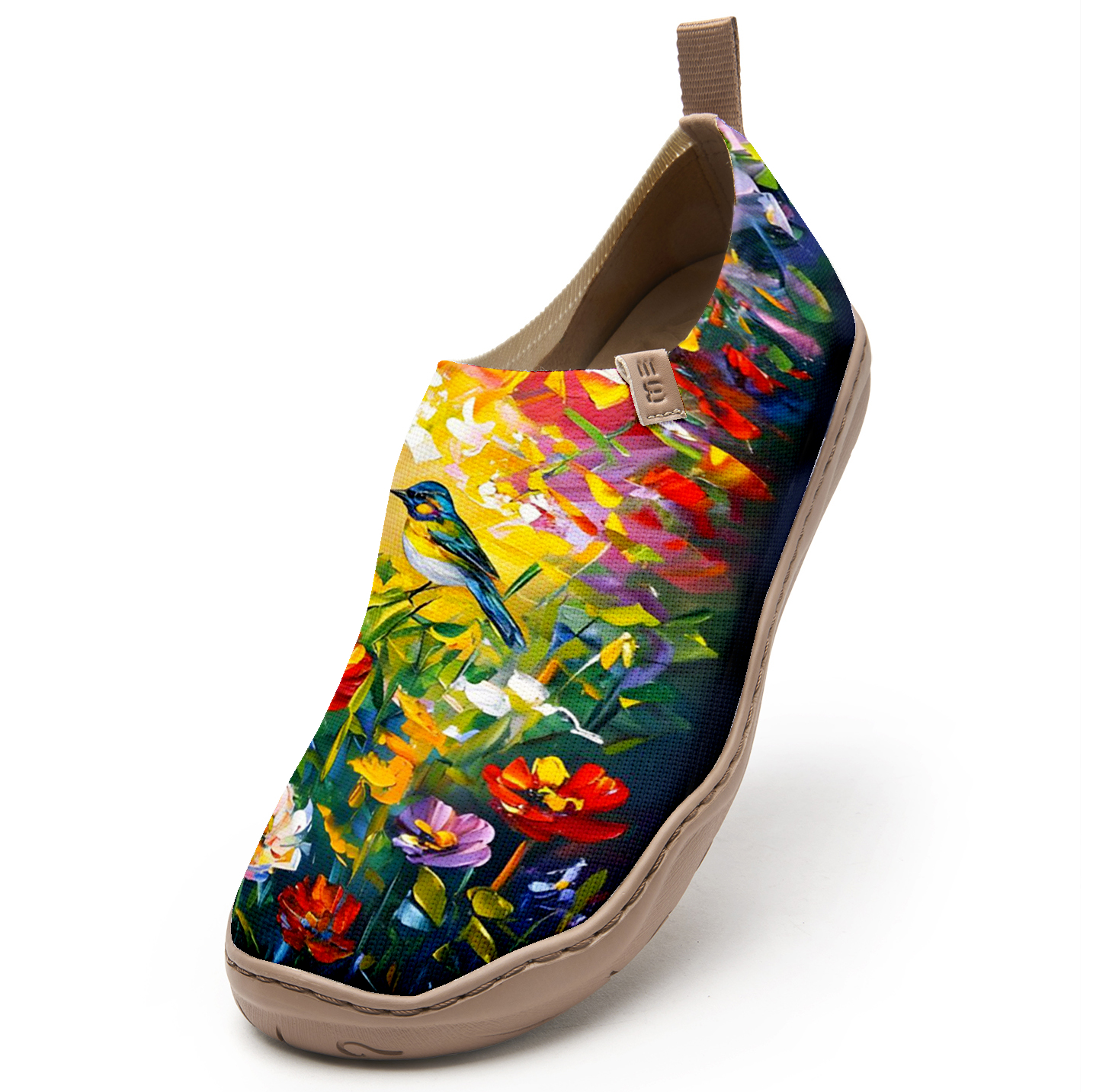 Oil Painting Birds And Flowers Blue Women's Shoes