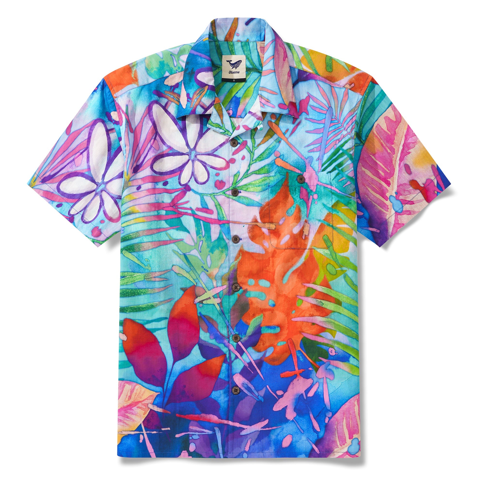 Men's Hawaiian Shirt Short Sleeve Camp Collar 100% Cotton Purple Aloha Tropical Aloha