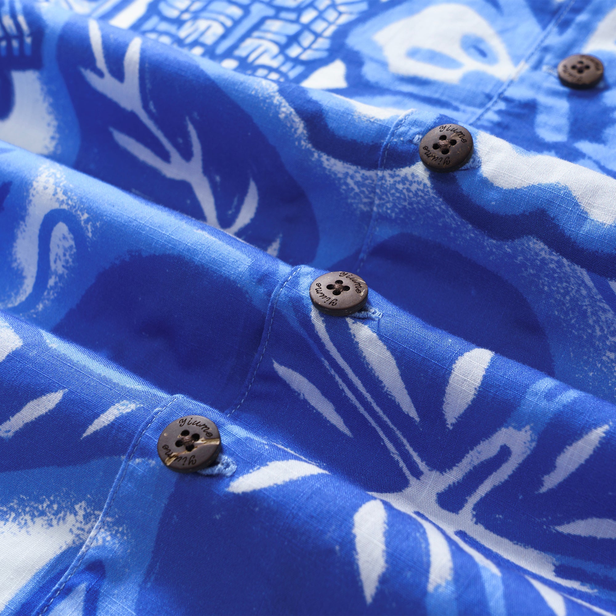 100% Cotton Hawaiian Shirt For Men Blue Tiki Camp Collar Aloha Shirt