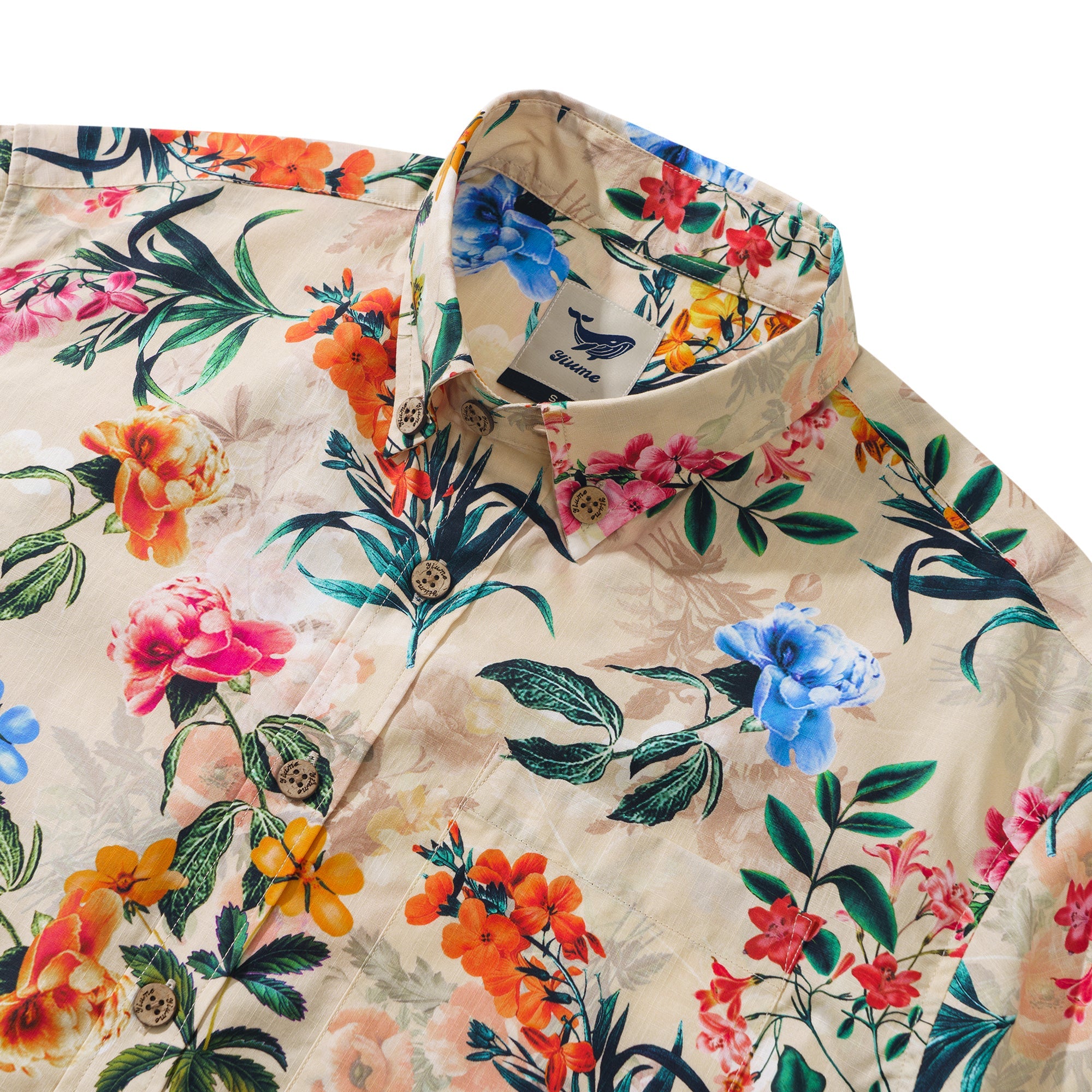 Floral Radiance 100% Cotton Men's Short Sleeve Button-down Shirt Aloha Hawaiian