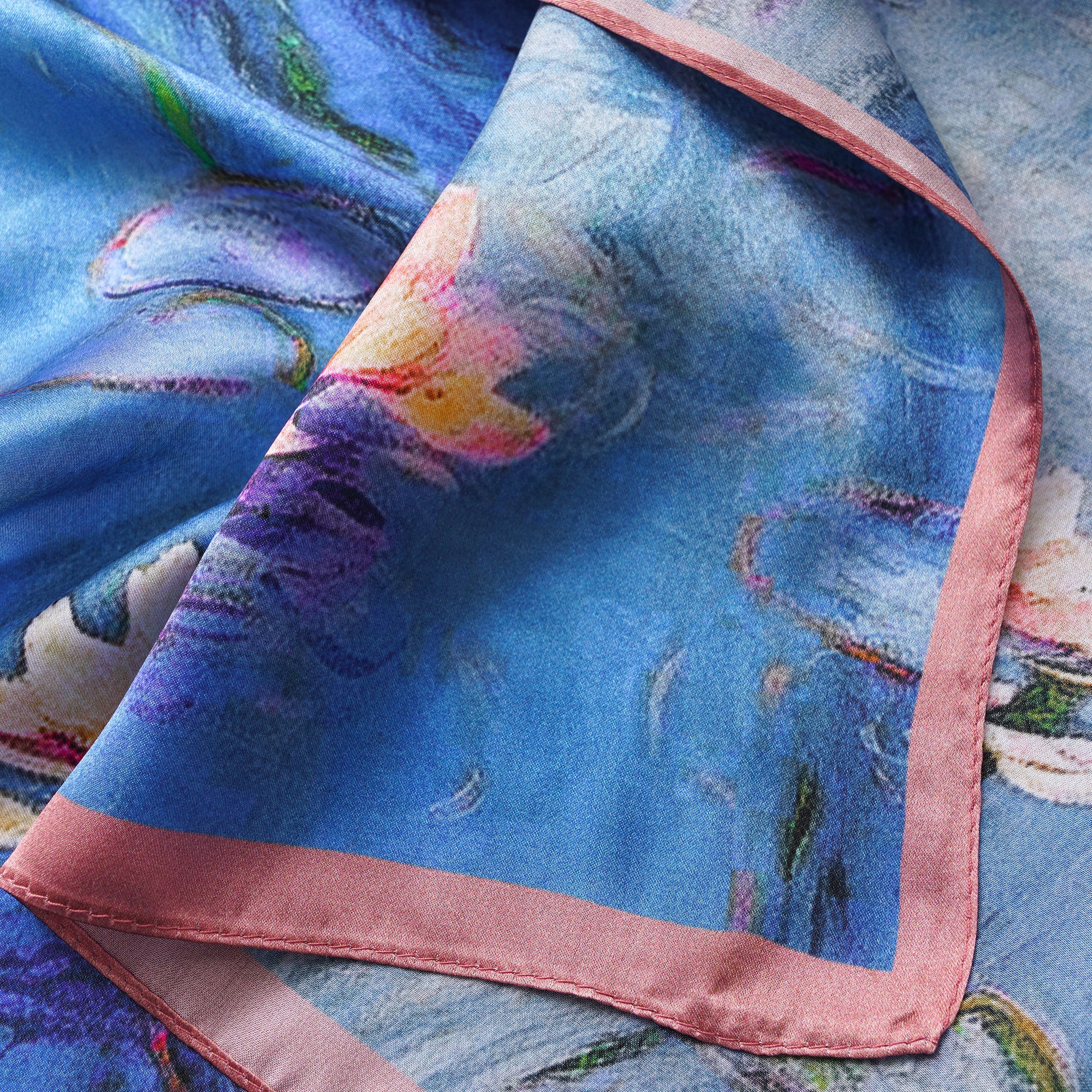 Floral Square Scarf 100% Mulberry Silk Luminous Water Lilies