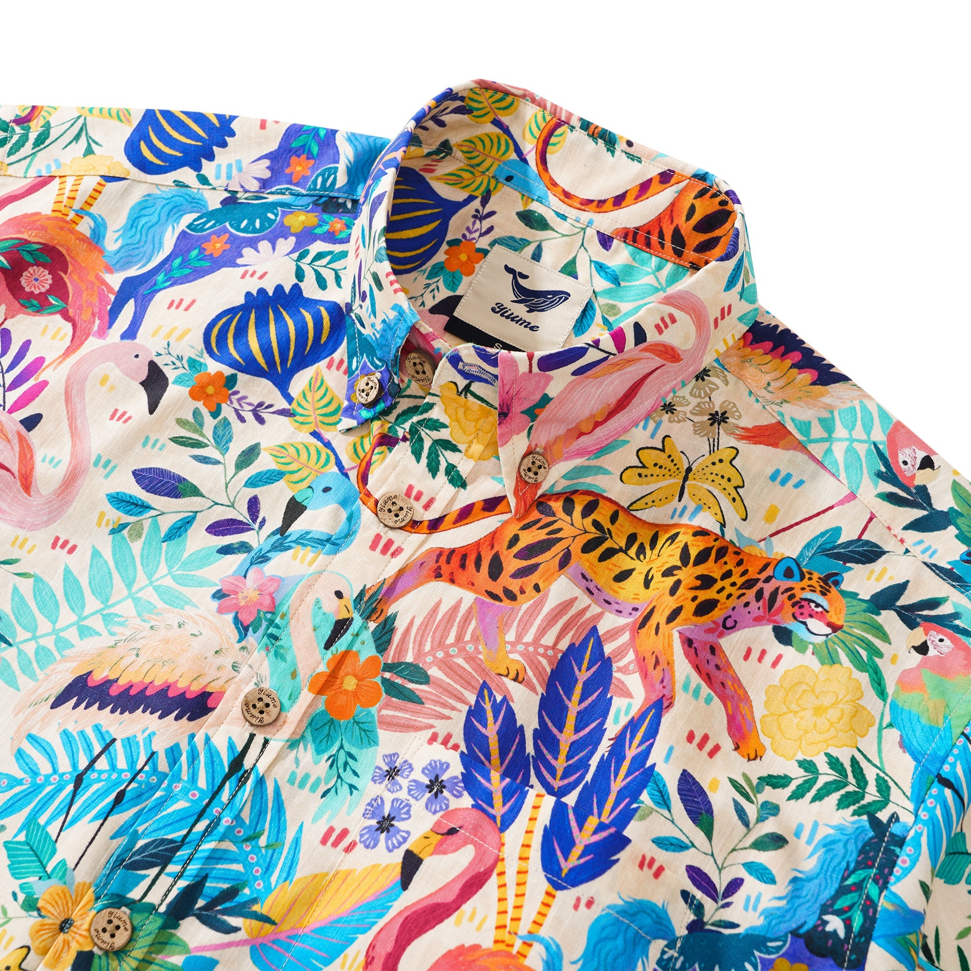 Men's Hawaiian Shirt Short Sleeve Button-down 100% Cotton Aloha Jungle Whimsy