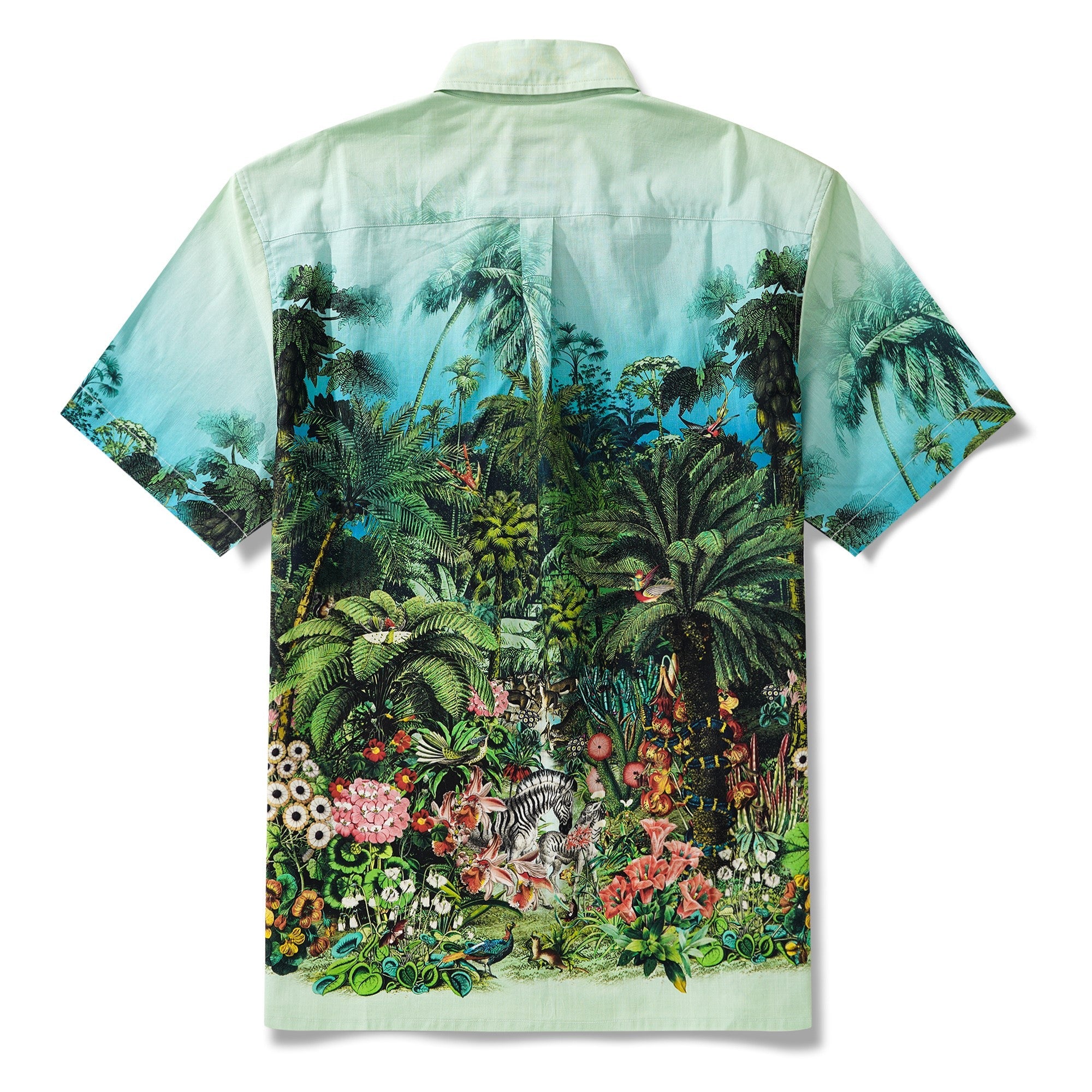 Men's Hawaiian Shirt Short Sleeve Button-down 100% Cotton Green Aloha Jungle Symphony