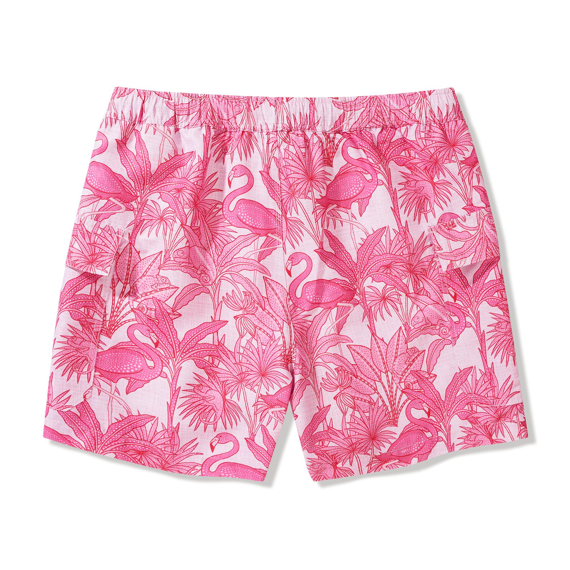 6-Inch Shorts For Men 100% Polyester Aloha Sicilian Lemon Flamingos & Chameleons By House of Haricot Casual Printed Shorts Swim Trunks