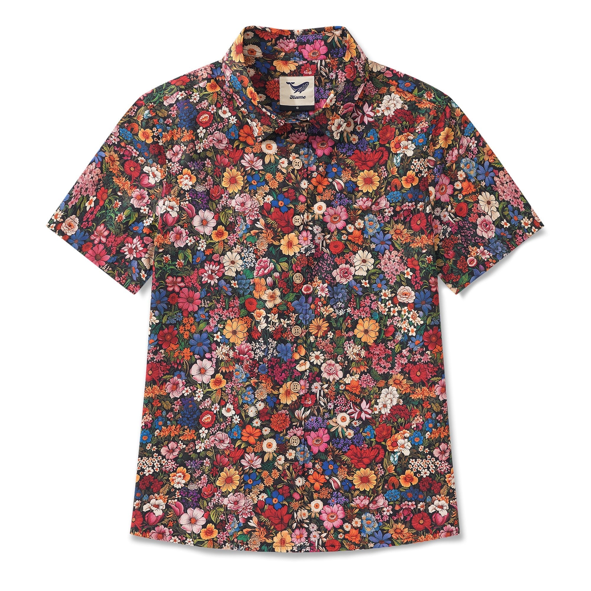 Women's Hawaiian Shirt Short Sleeve Button-up 100% Cotton Blue Aloha Among The Flowers