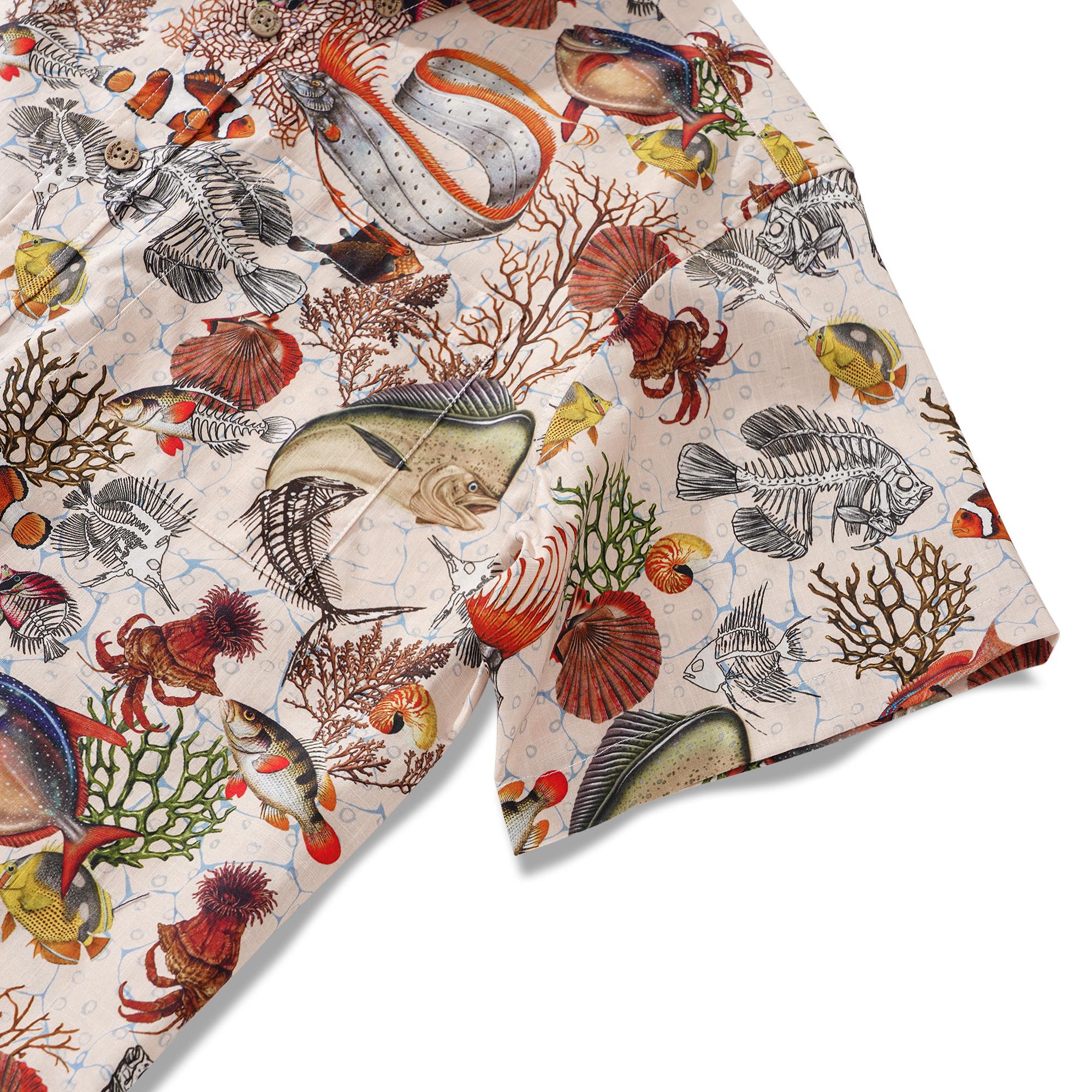 Men's Hawaiian Shirt Short Sleeve Button-down 100% Cotton Yellow Aloha King Mackerel for Unacquainted Friends