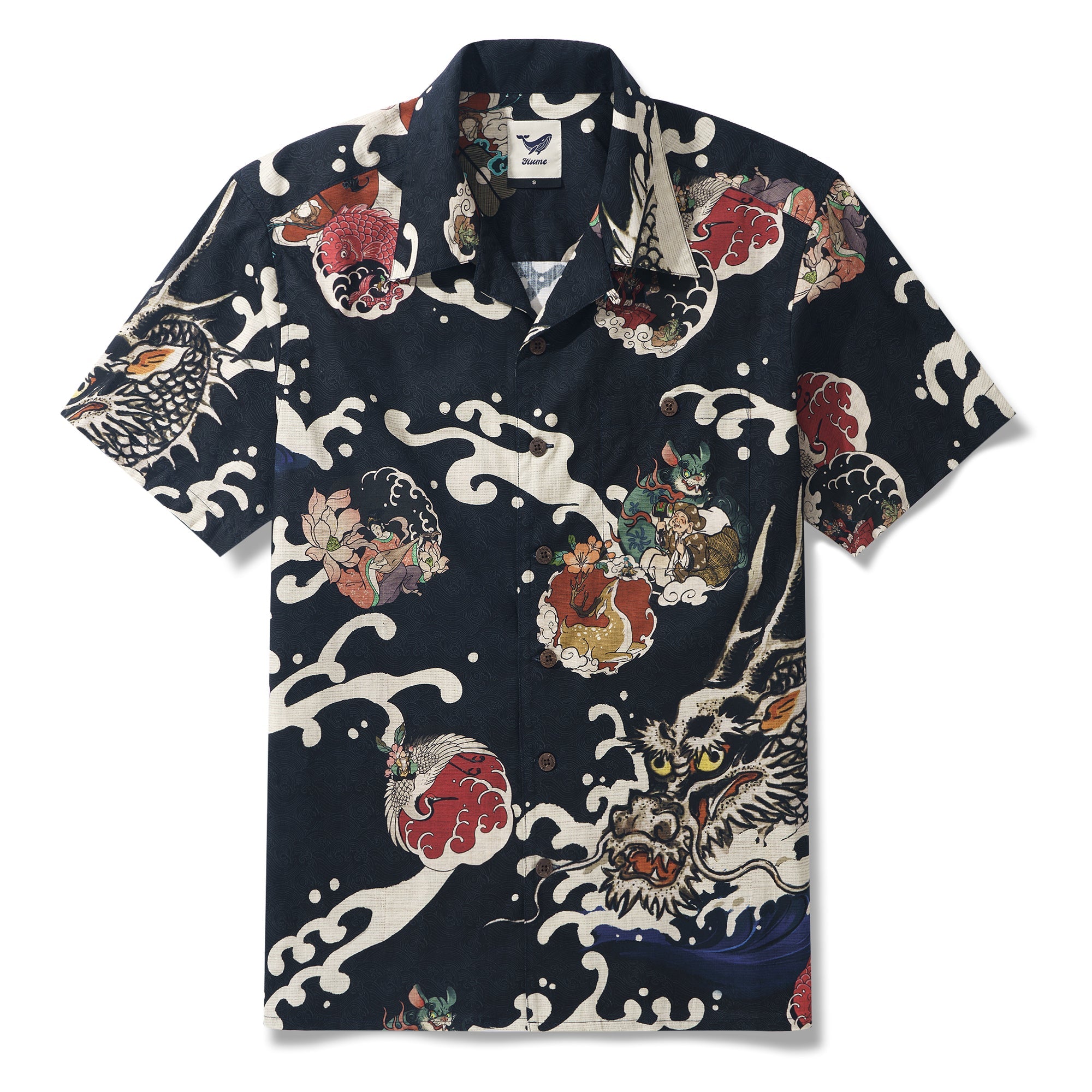 Seven Fortunes Charm Collection 100% Cotton Men's Aloha Hawaiian Short Sleeve Camp Collar Shirt