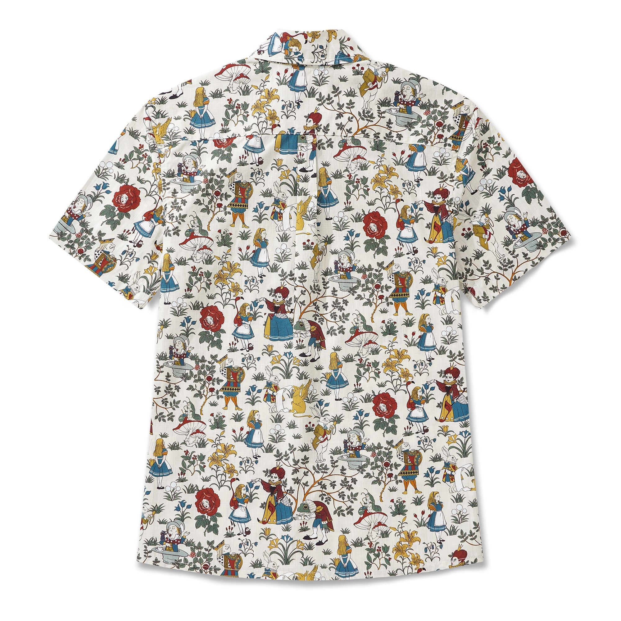 Women's Hawaiian Shirt Short Sleeve Button-up 100% Cotton Beige Aloha Alice's Wonderland