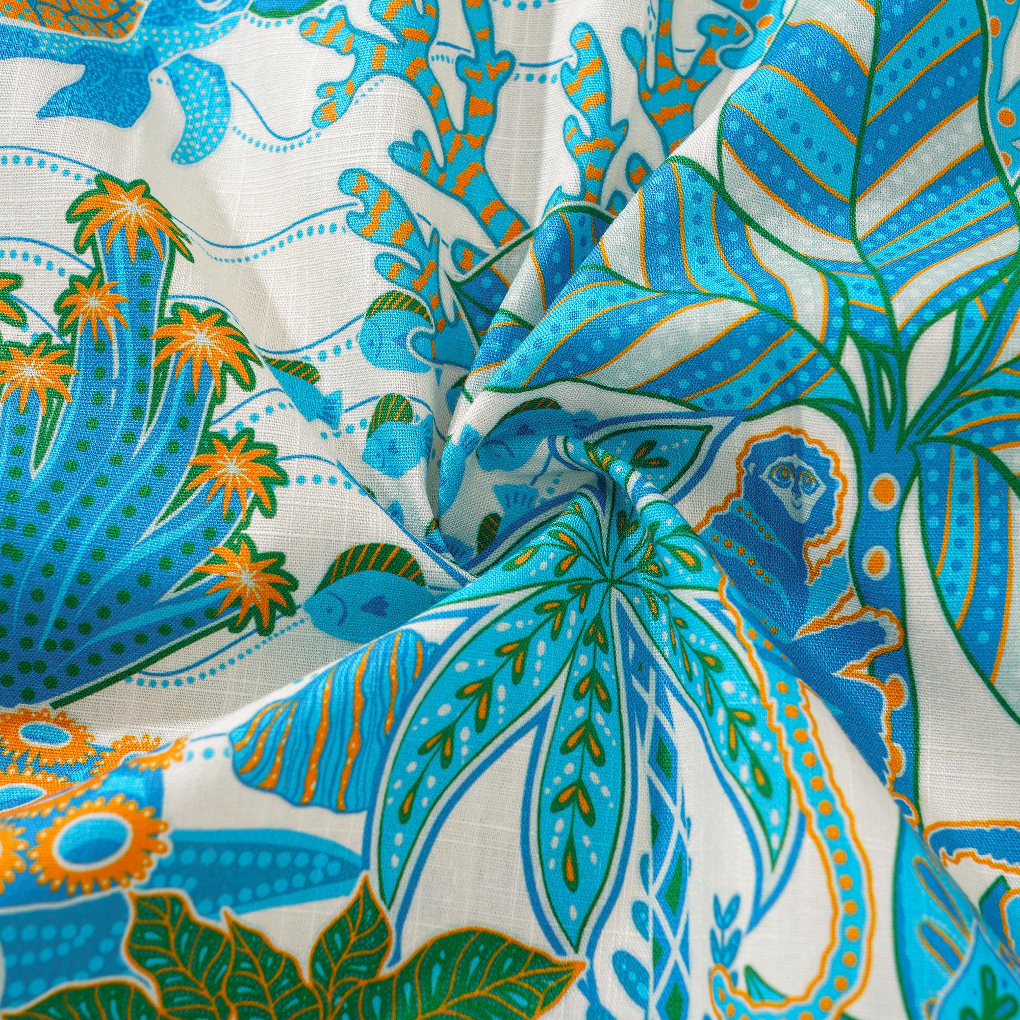 Men's Hawaiian Shirt Short Sleeve Button-down 100% Cotton Blue Aloha Fantasy Paradise