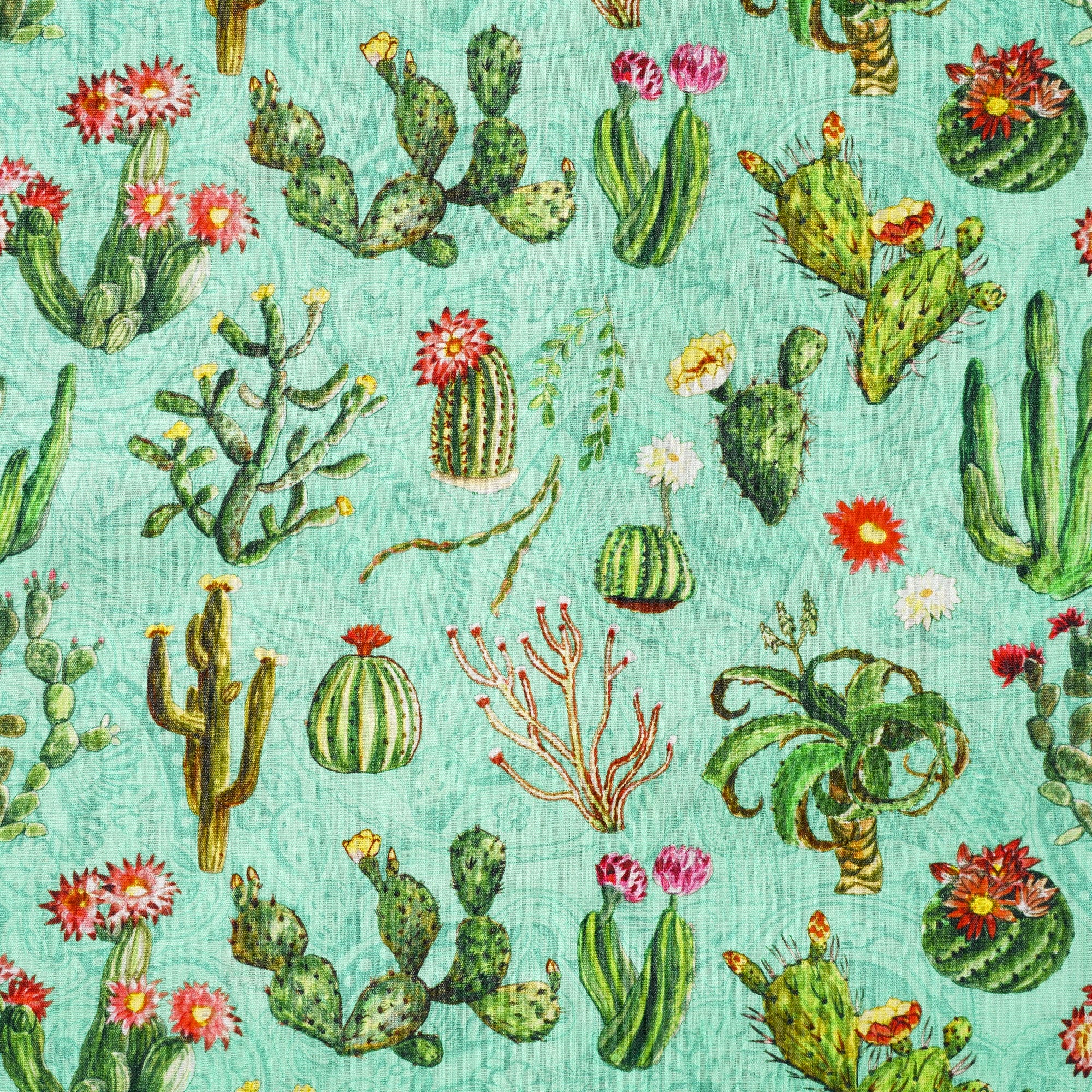 Men's Hawaiian Shirt Short Sleeve Button-down 100% Cotton Green Aloha Western Cactus Oasis