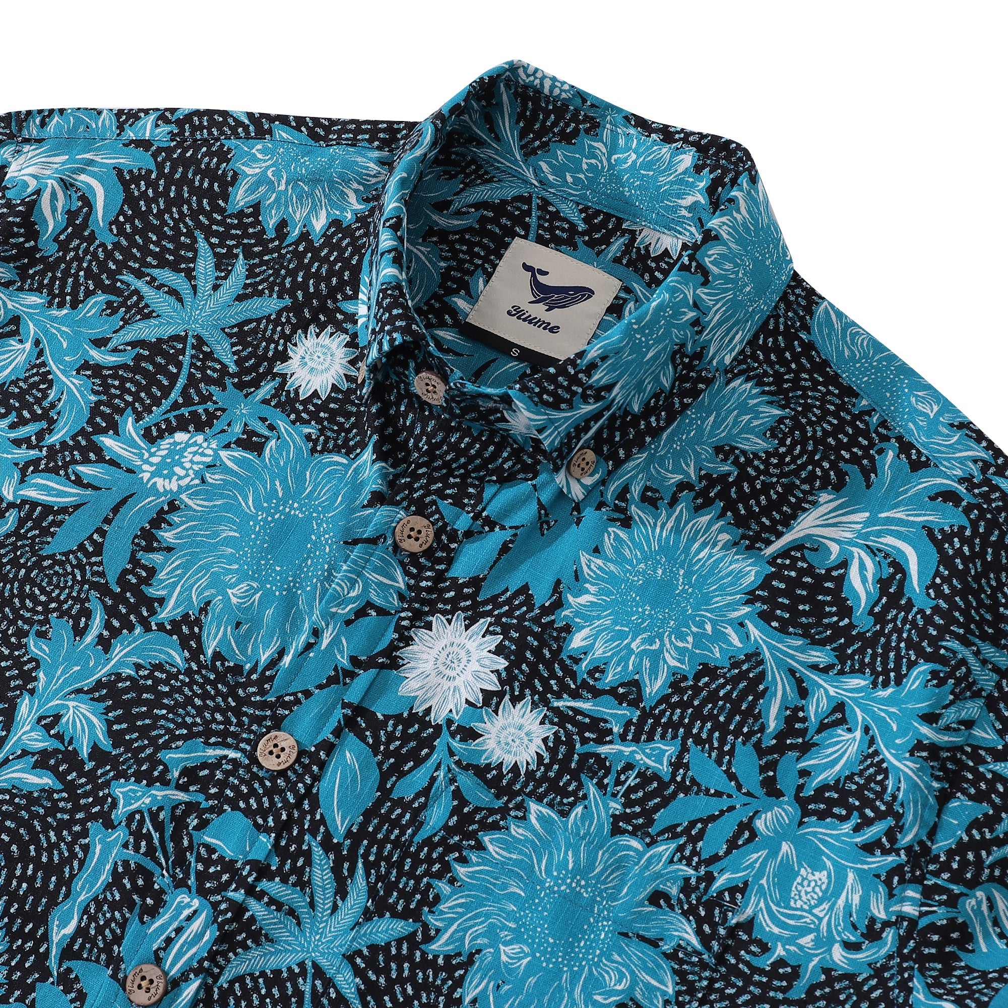 Long Sleeve Hawaiian Shirt For Men Sunflower Sea100% Cotton Button-down Aloha Shirt