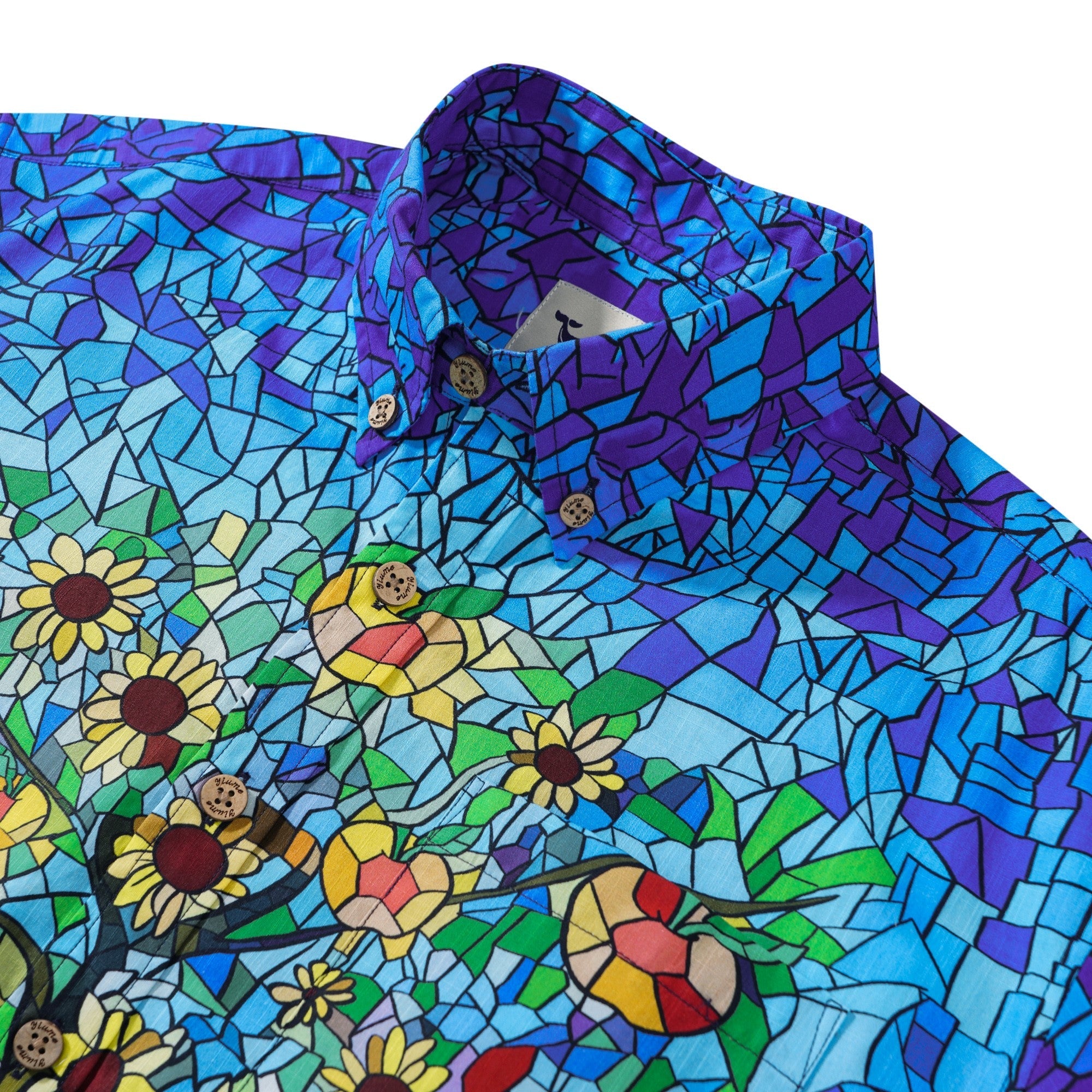 Men's Hawaiian Shirt Short Sleeve Button-down 100% Cotton Blue Aloha Sunlit Glass Orchard