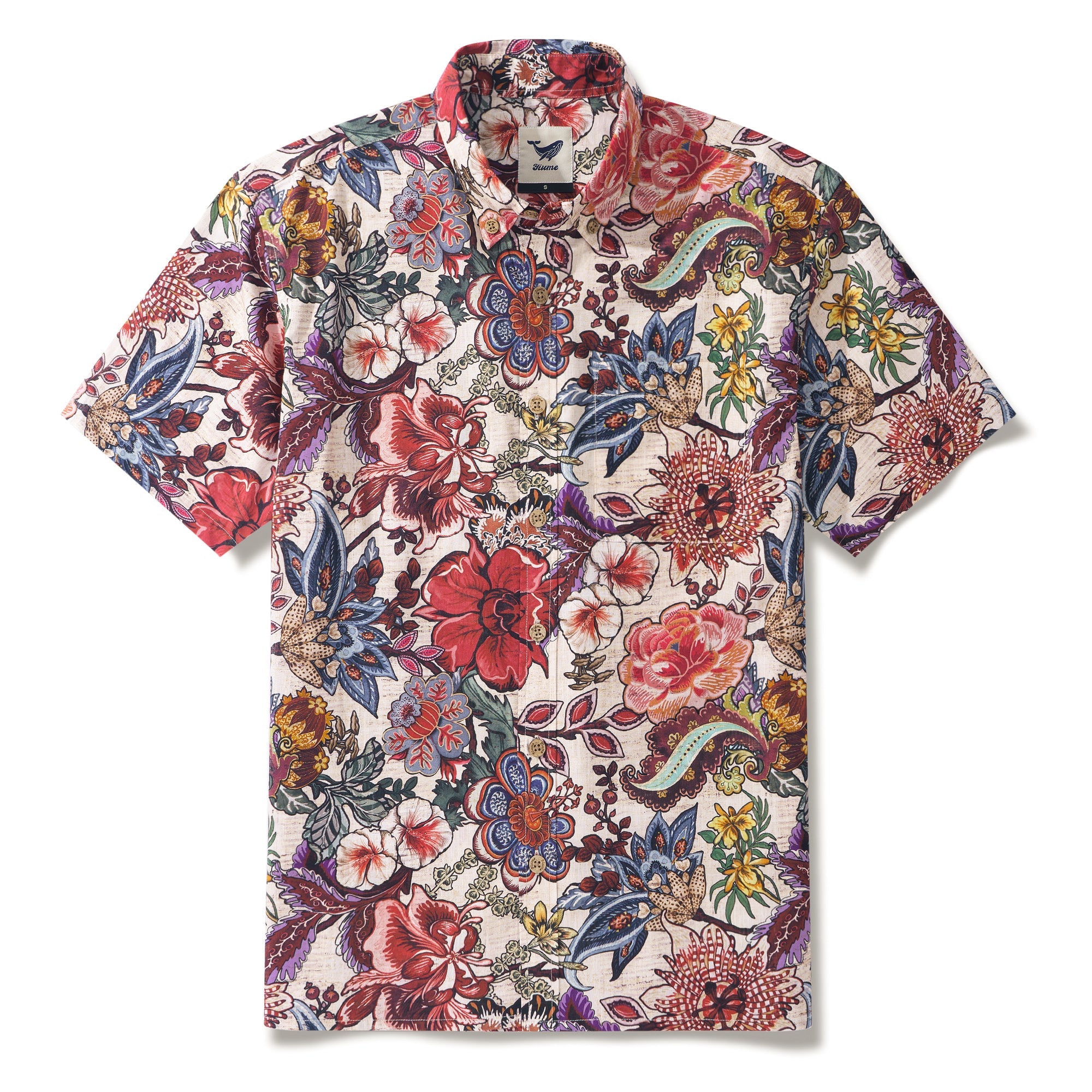 Fiery Floral Delight 100% Cotton Men's Aloha Hawaiian Short Sleeve Button-down Shirt