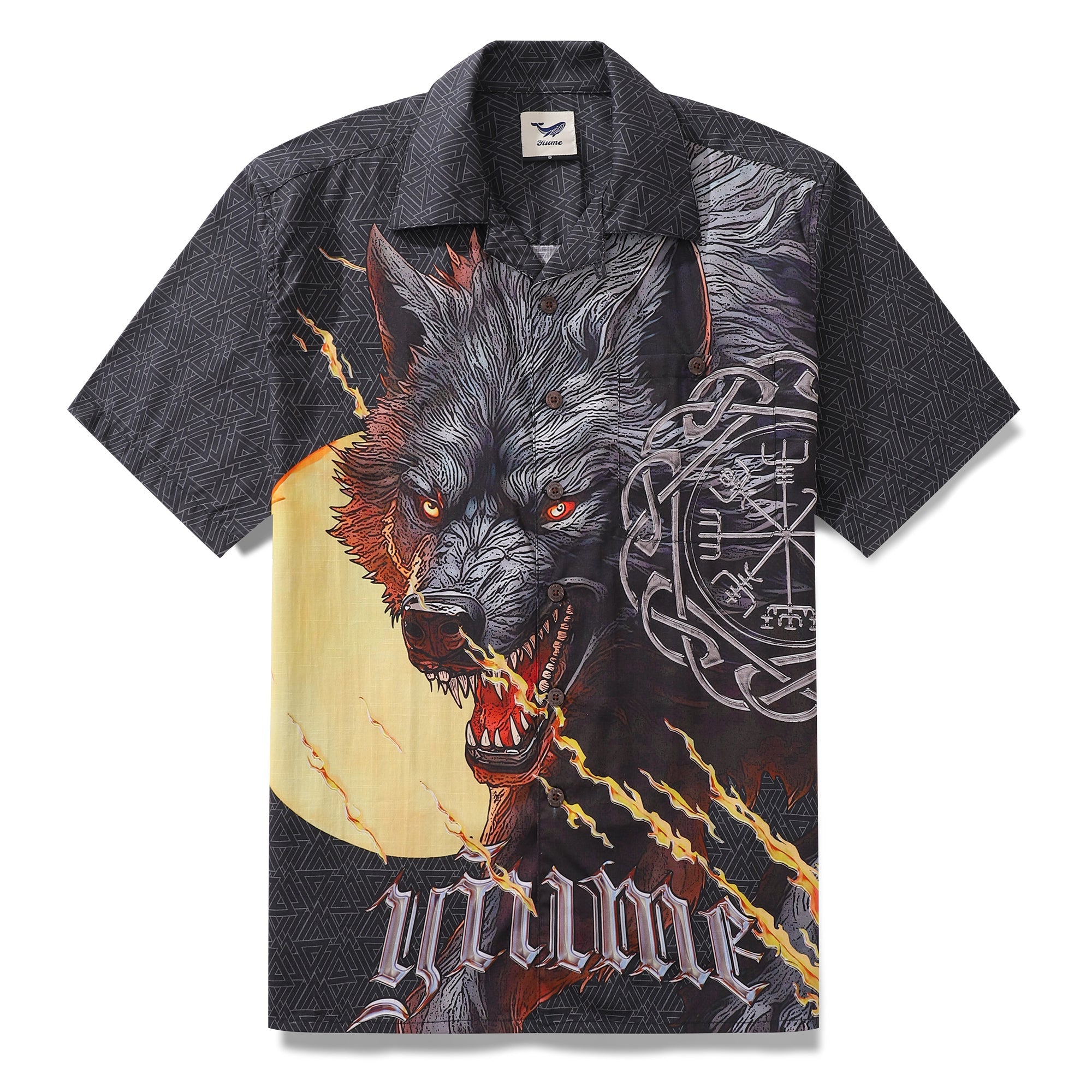 Hawaiian Shirt For Men Fenrir Print Shirt Camp Collar 100% Cotton