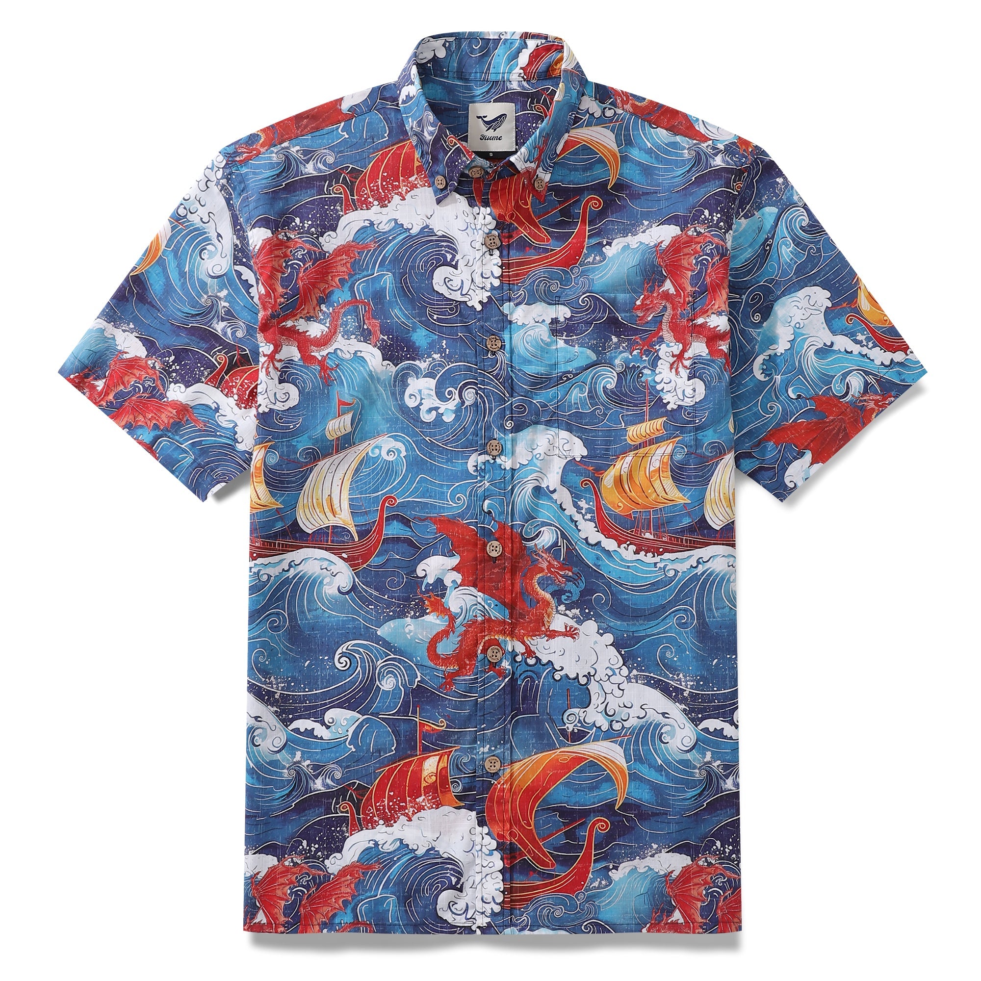 Men's Hawaiian Shirt Dragon-Hunting Viking Cotton Button-down Short Sleeve Aloha Shirt