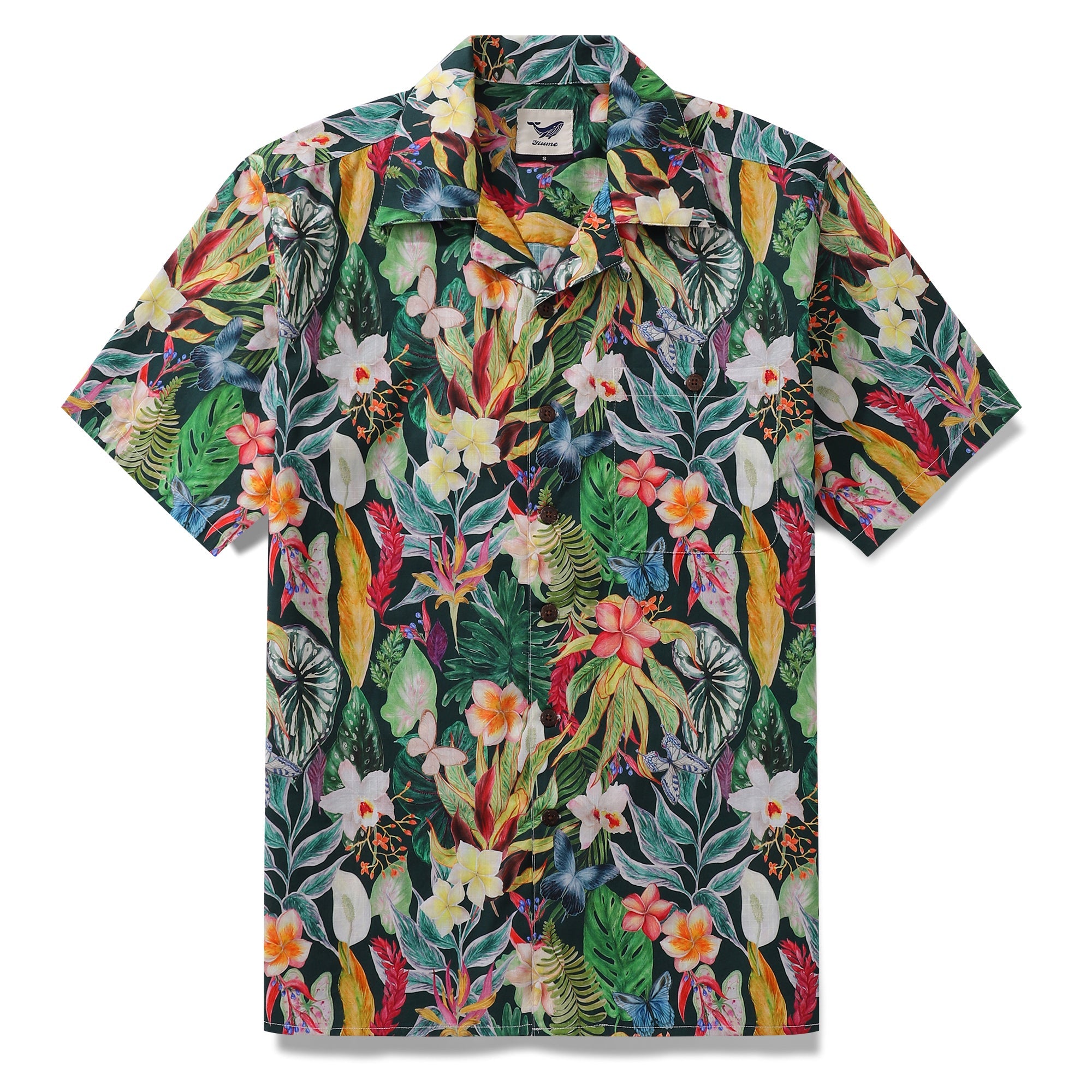 Hawaiian Shirt For Men Floral Butterfly Fantasy Shirt Camp Collar 100% Cotton