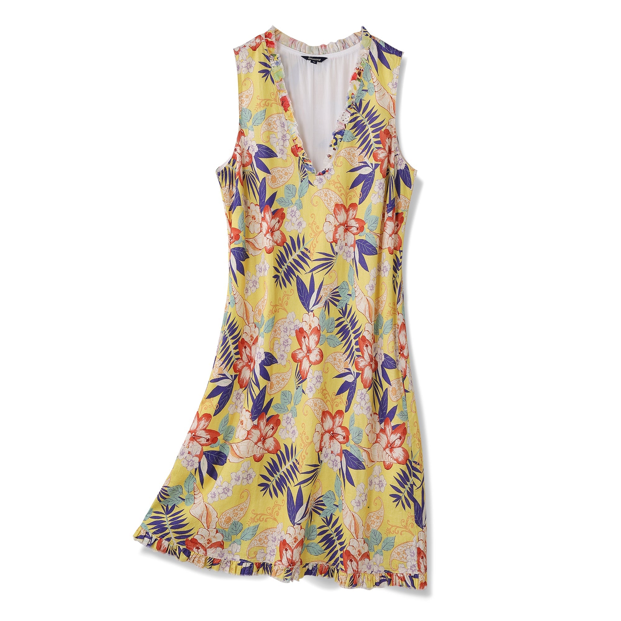 Hawaiian Dress For Women Naples Yellow and Paisley V-Neck Dress