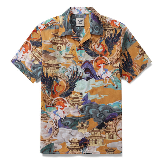 Hawaiian Shirt For Men Dunhuang Mythology Print Shirt Camp Collar 100% Cotton