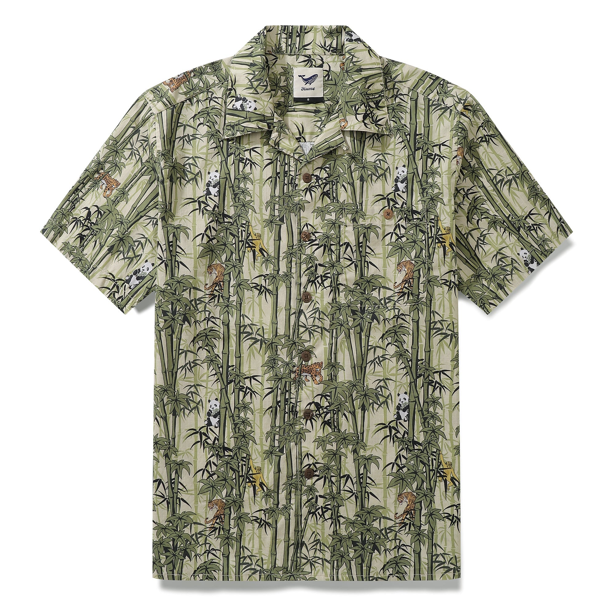 Hawaiian Shirt For Men Bamboo Print Shirt Camp Collar 100% Cotton Shirt