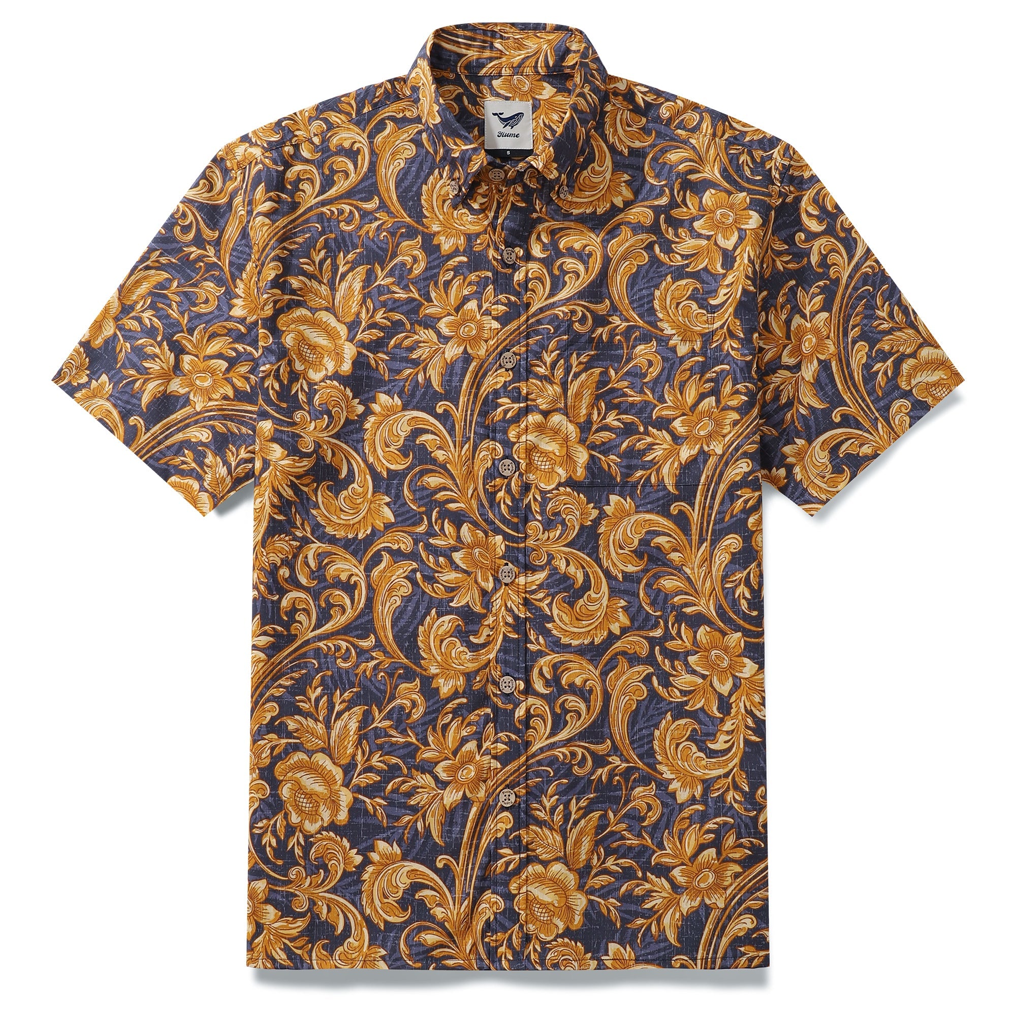 Hawaiian Shirt For Men Golden Floral Elegance Button-down Shirt Short Sleeve 100% Cotton Shirt