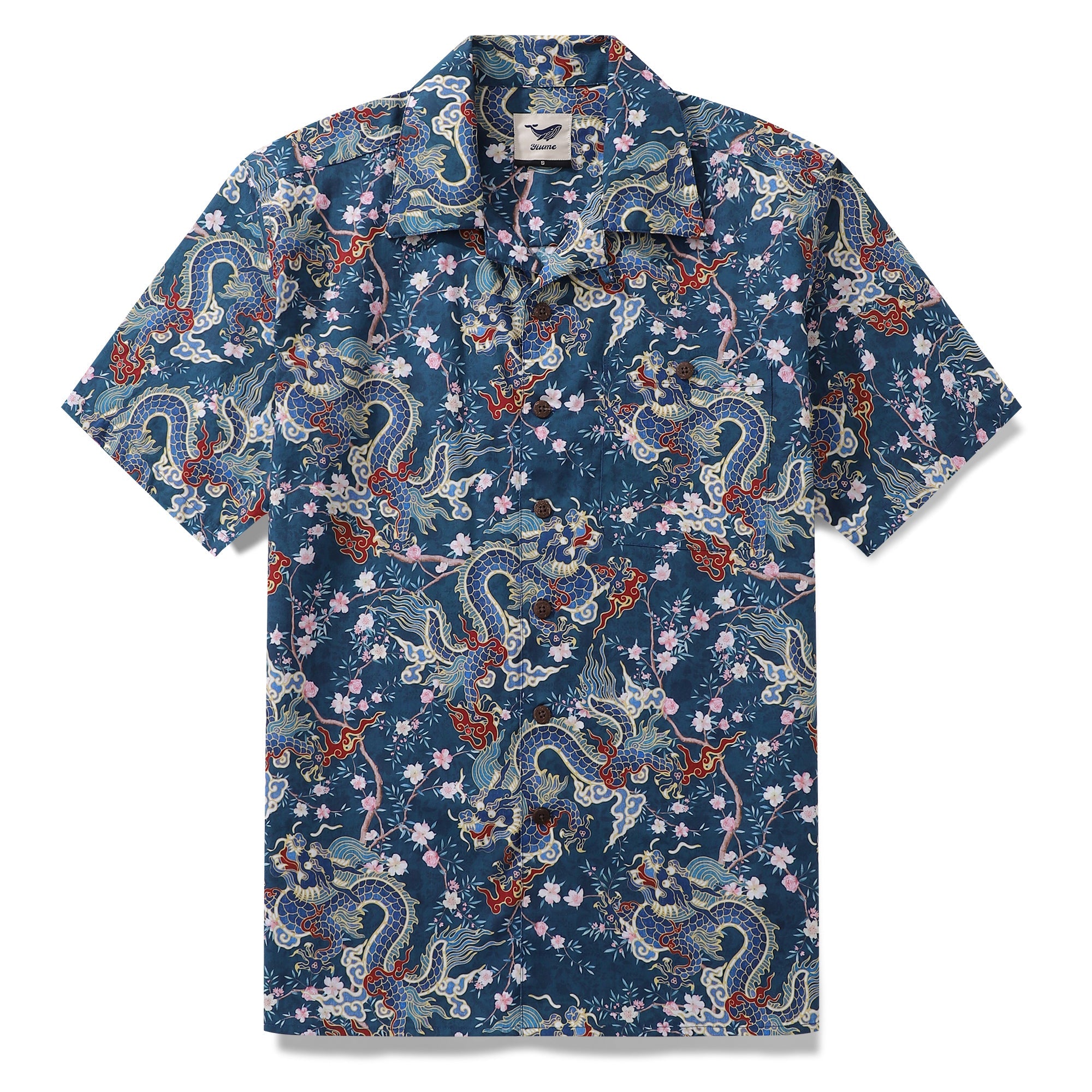 Hawaiian Shirt For Men Dragon's Floral Rhythm Print Shirt Camp Collar 100% Cotton