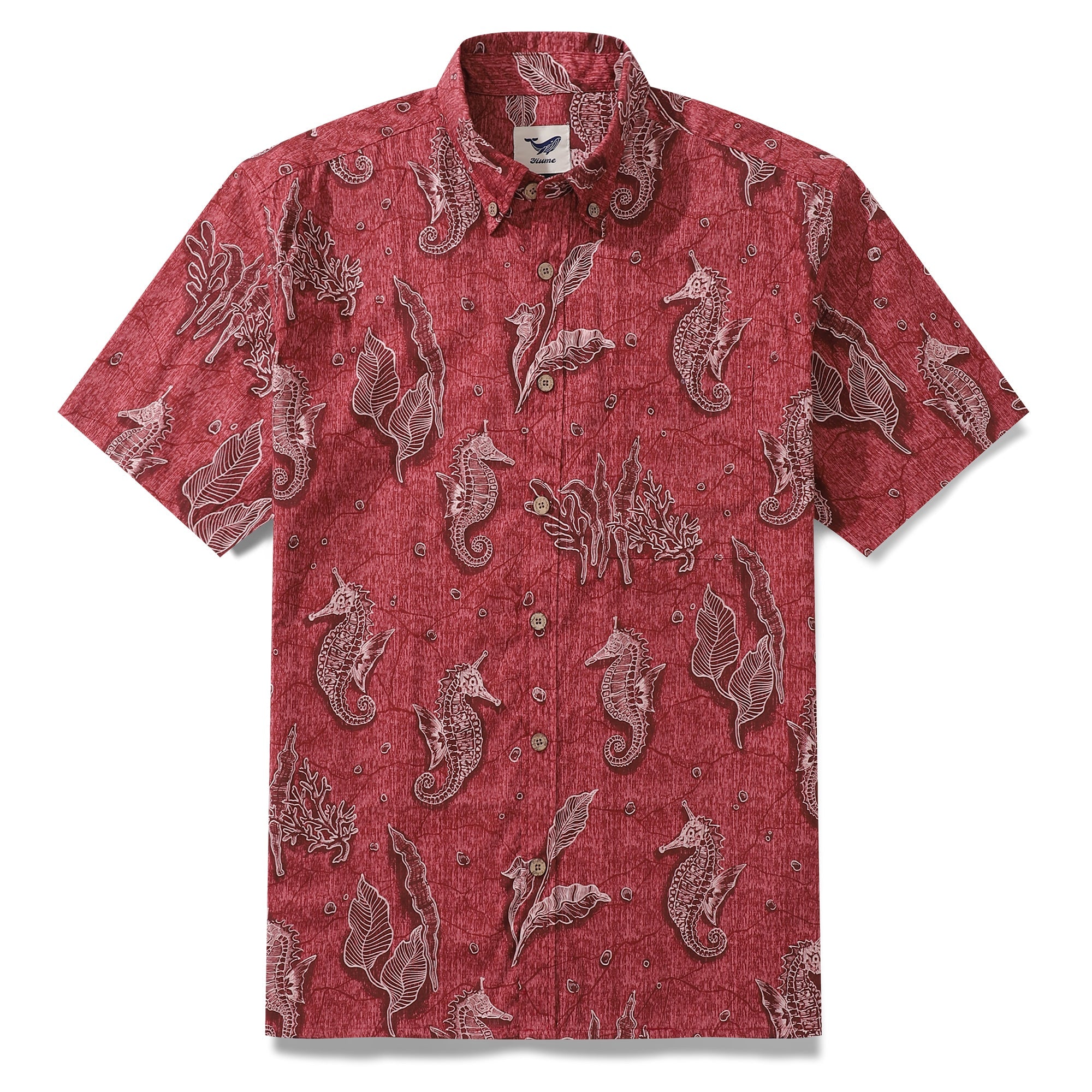 Hawaiian Shirt For Men Red Seahorses Dancing Button-down Short Sleeve 100% Cotton Shirt