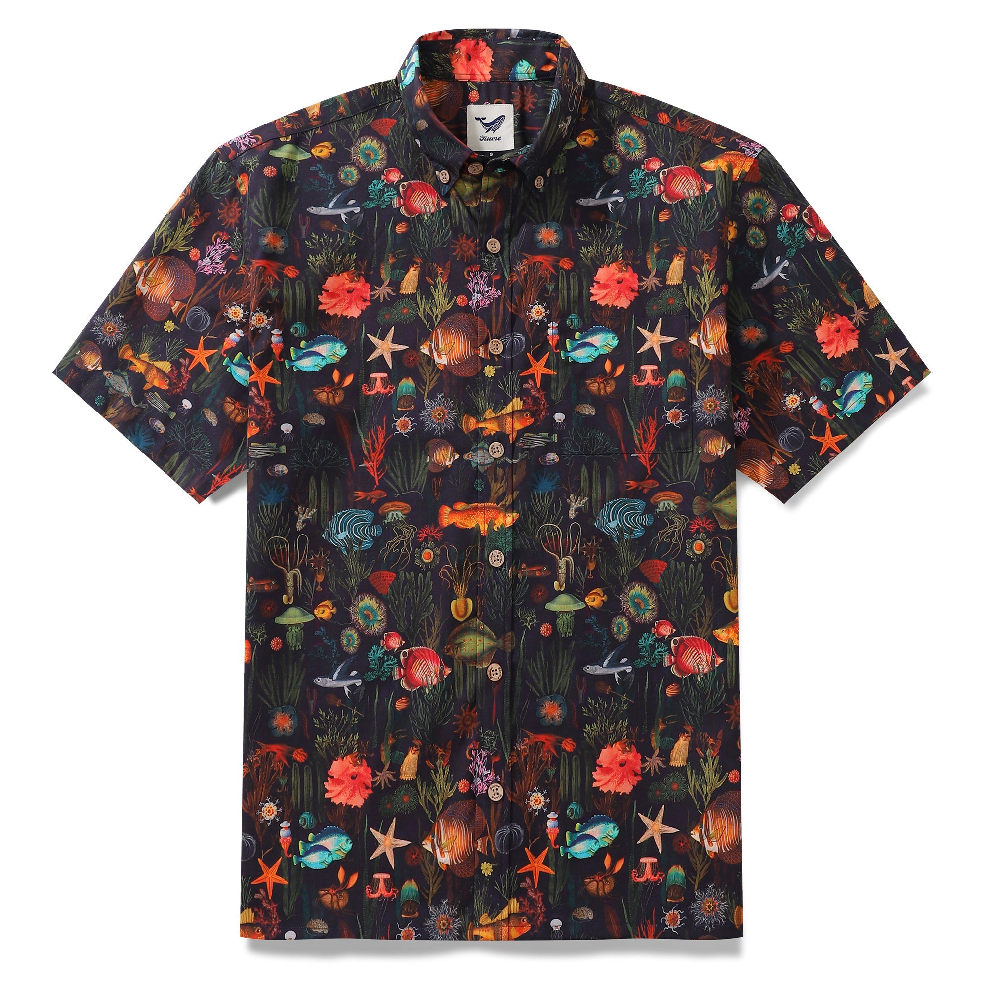 Hawaiian Shirt For Men Marine Ecosystem Shirt Button-down Short Sleeve 100% Cotton Shirt