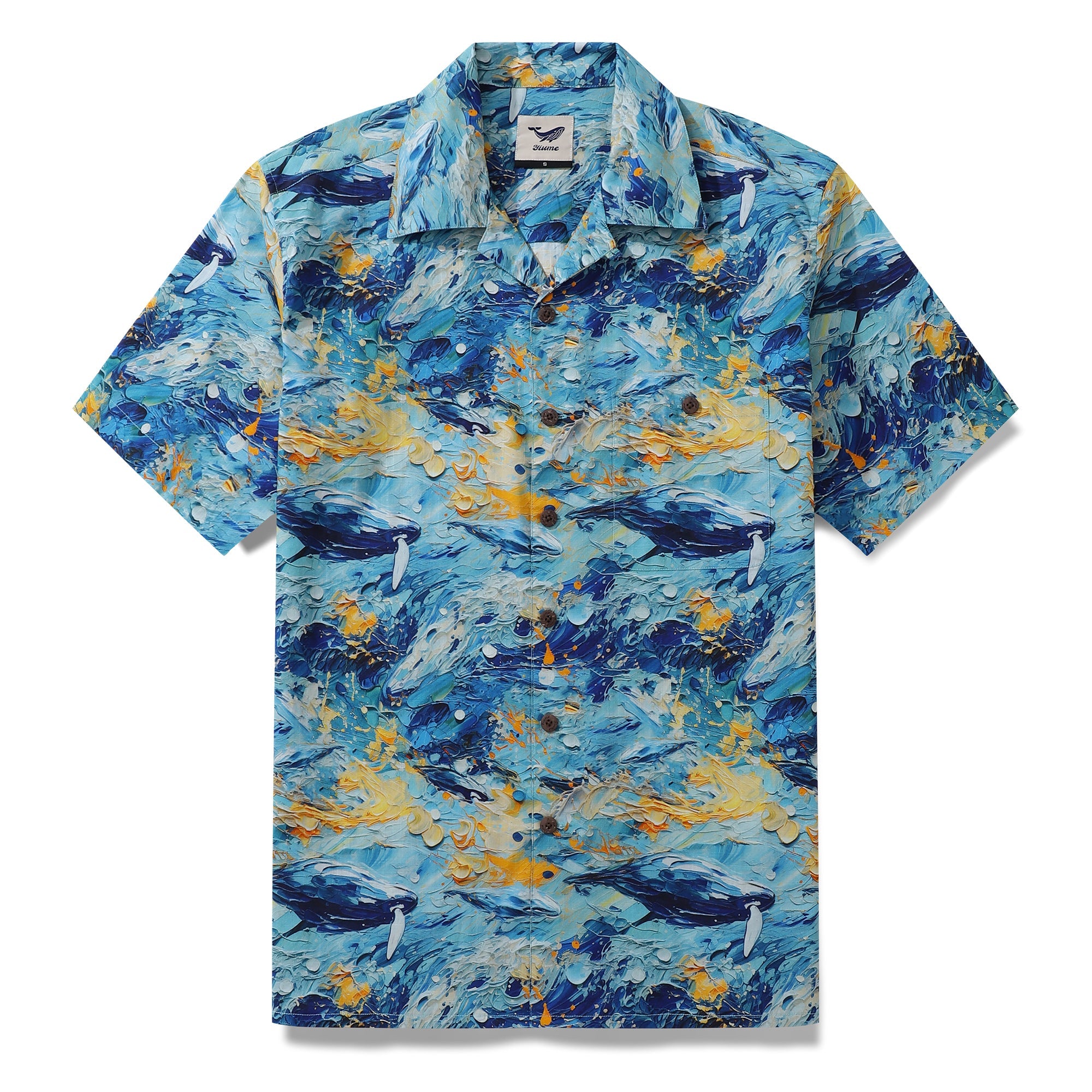 Hawaiian Shirt For Men Cetacean Shirt Camp Collar 100% Cotton