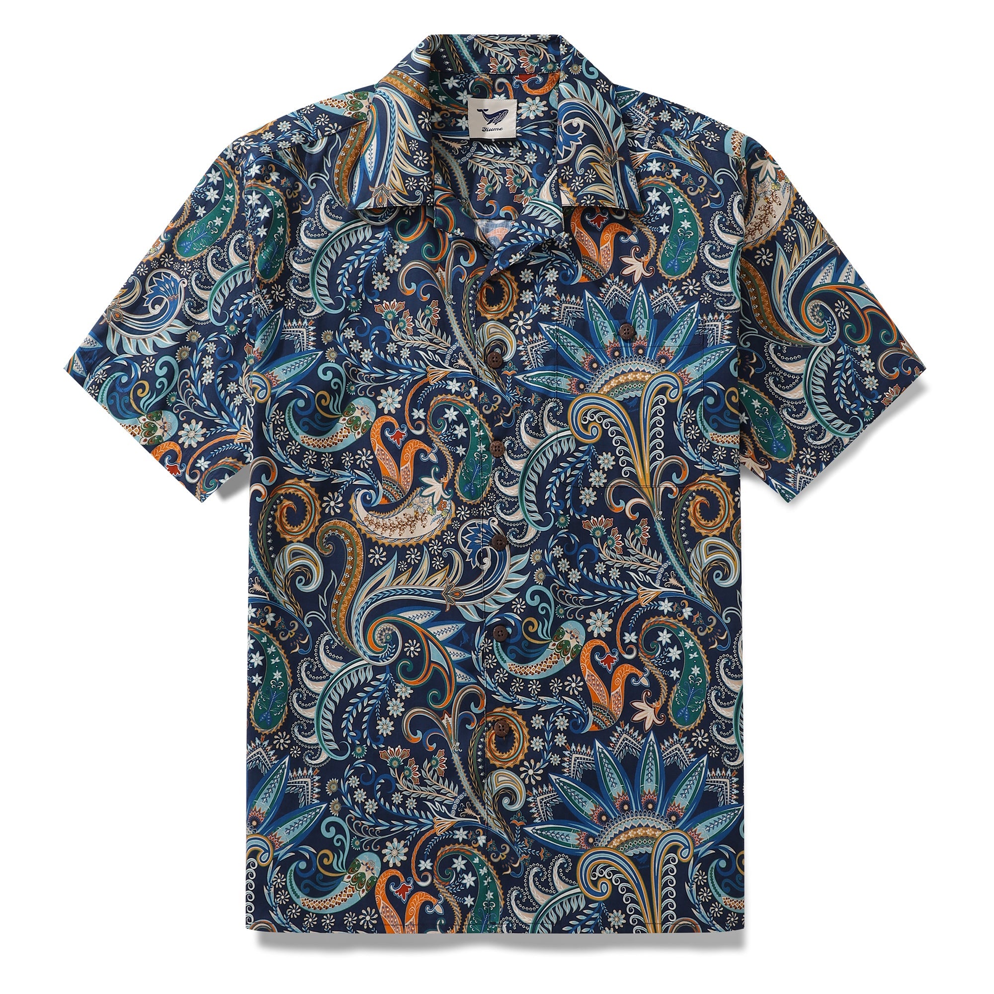 Hawaiian Shirt For Men Blue Night Print Shirt Camp Collar 100% Cotton