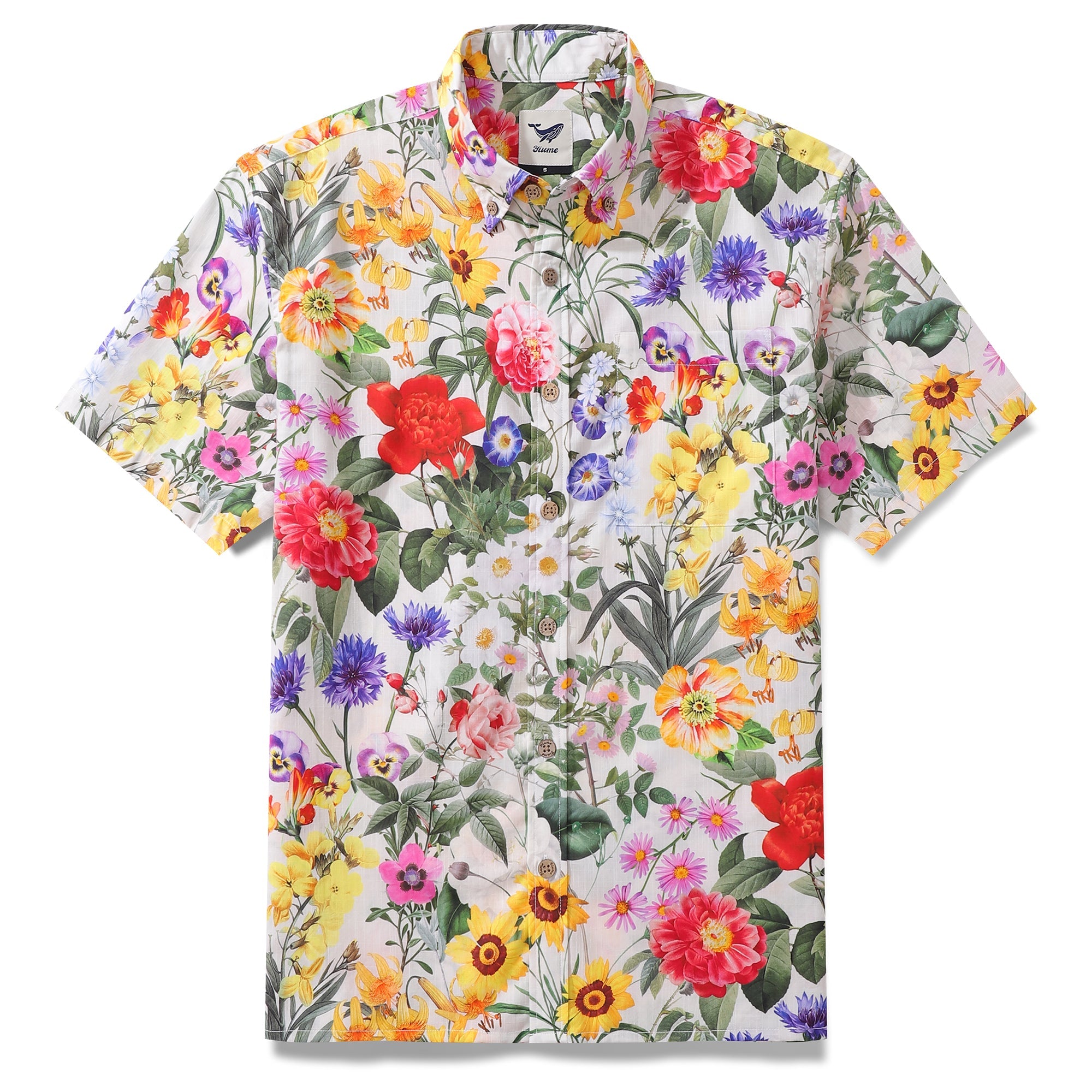 Hawaiian Shirt For Men Sunlight Florals Button-down Shirt Short Sleeve 100% Cotton Shirt