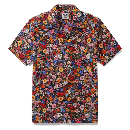 Hawaiian Shirt For Men Among the Flowers Print Shirt Camp Collar 100% Cotton