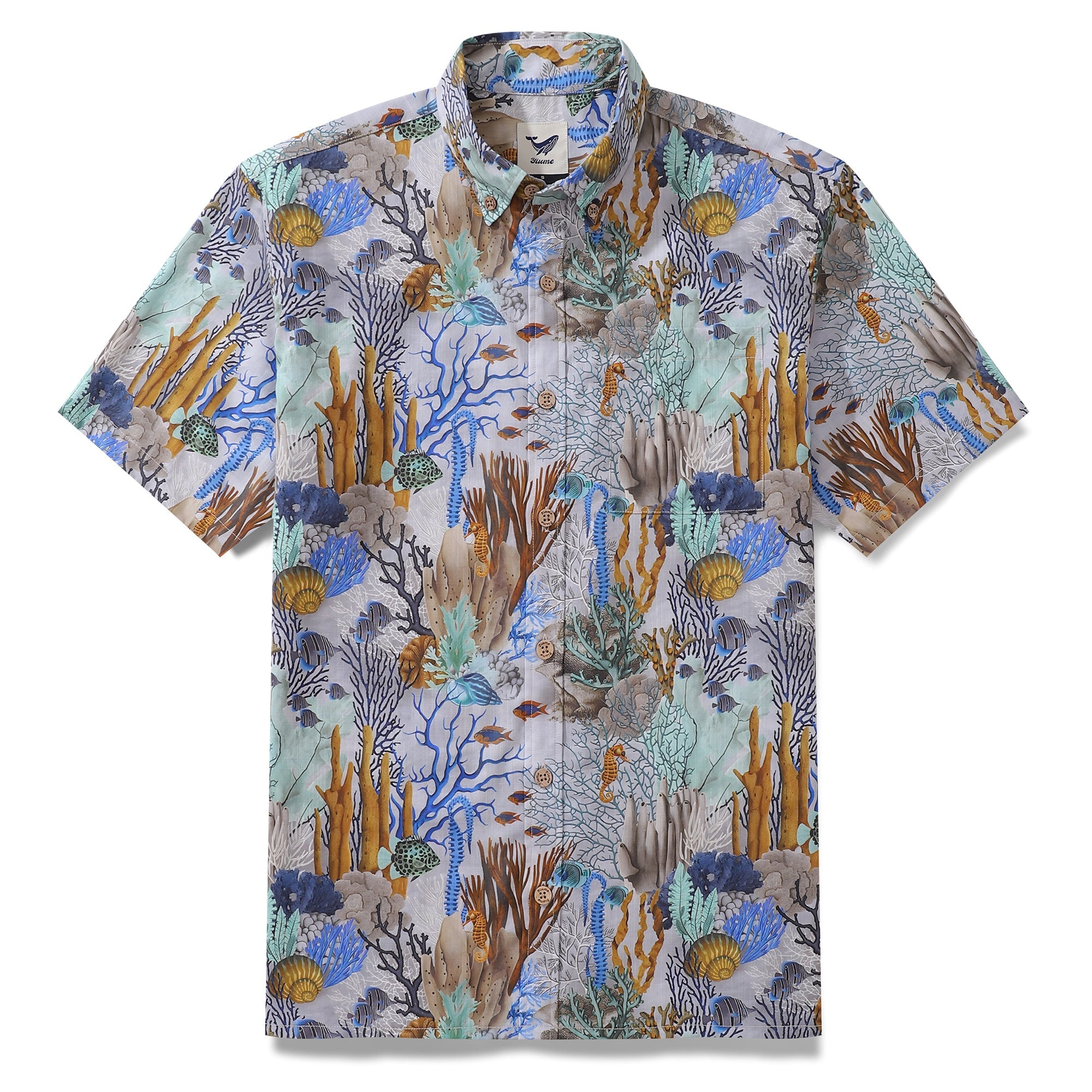 Hawaiian Shirt For Men The Ocean World in Gray Button-down Shirt Short Sleeve 100% Cotton Shirt