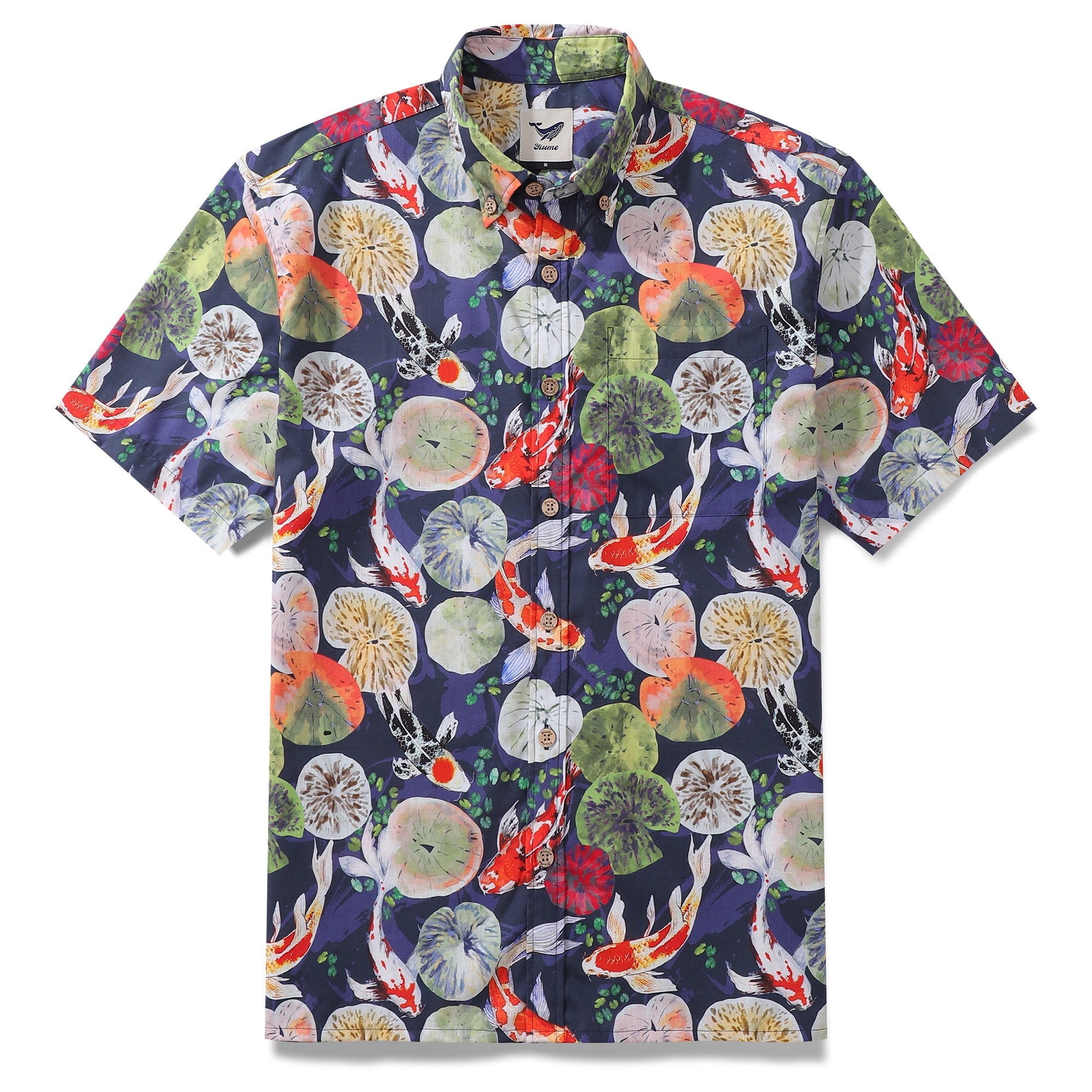 Hawaiian Shirt For Men Koi Carp Pond Button-down Shirt Short Sleeve 100% Cotton Shirt