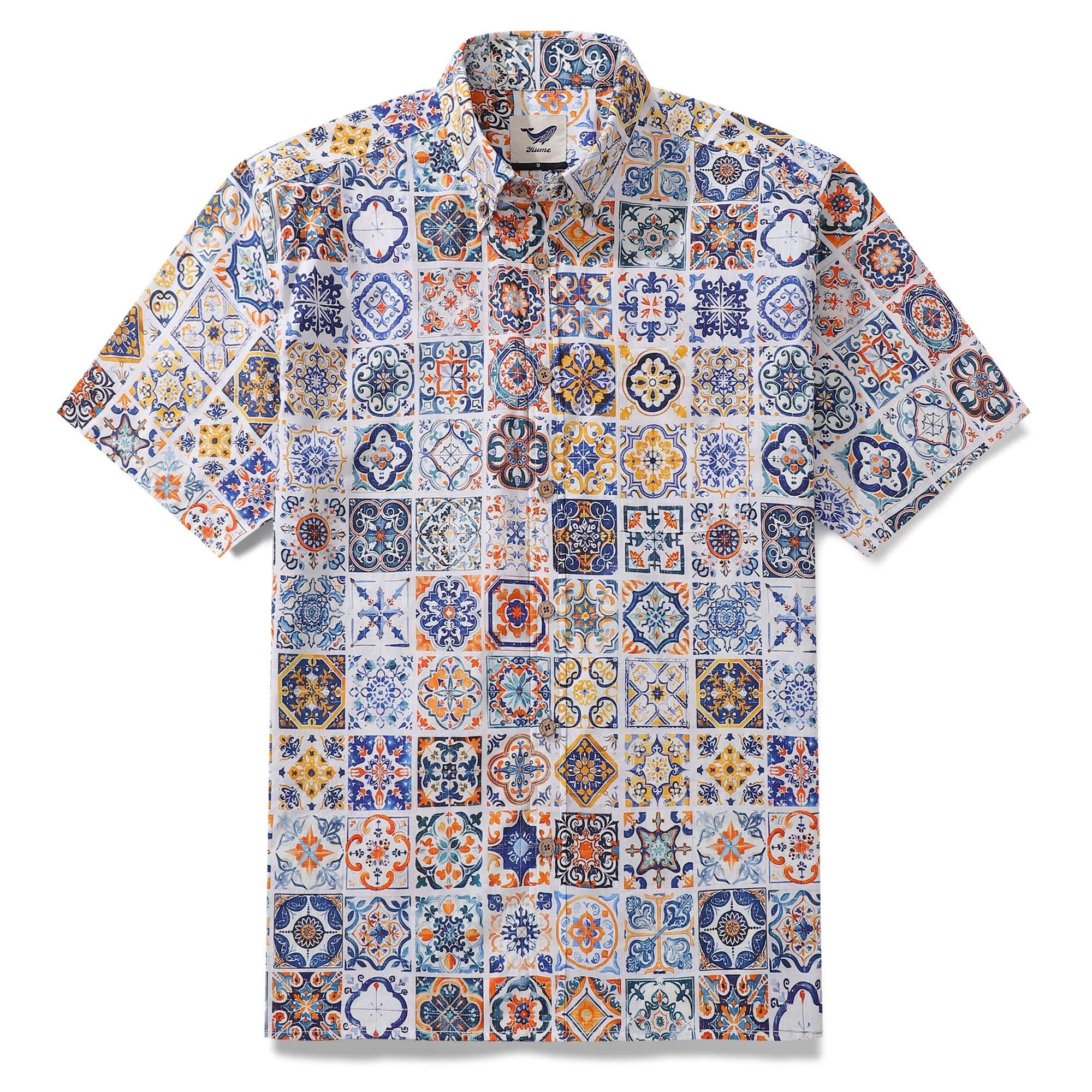 Designer Hawaiian Shirt For Men Mediterranean Passion Button-down Short Sleeve 100% Cotton Shirt