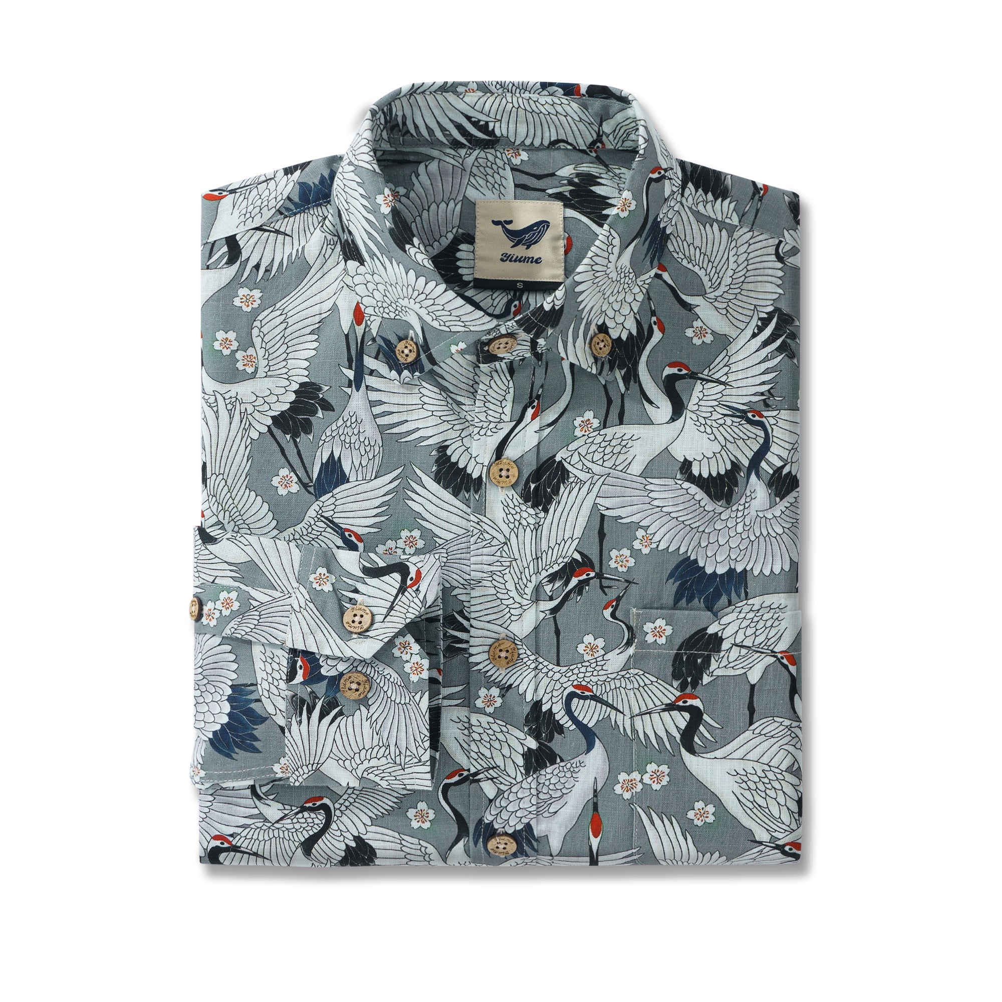 Crane's Feast 100% Cotton Men's Aloha Hawaiian Long Sleeve Button-down Shirt