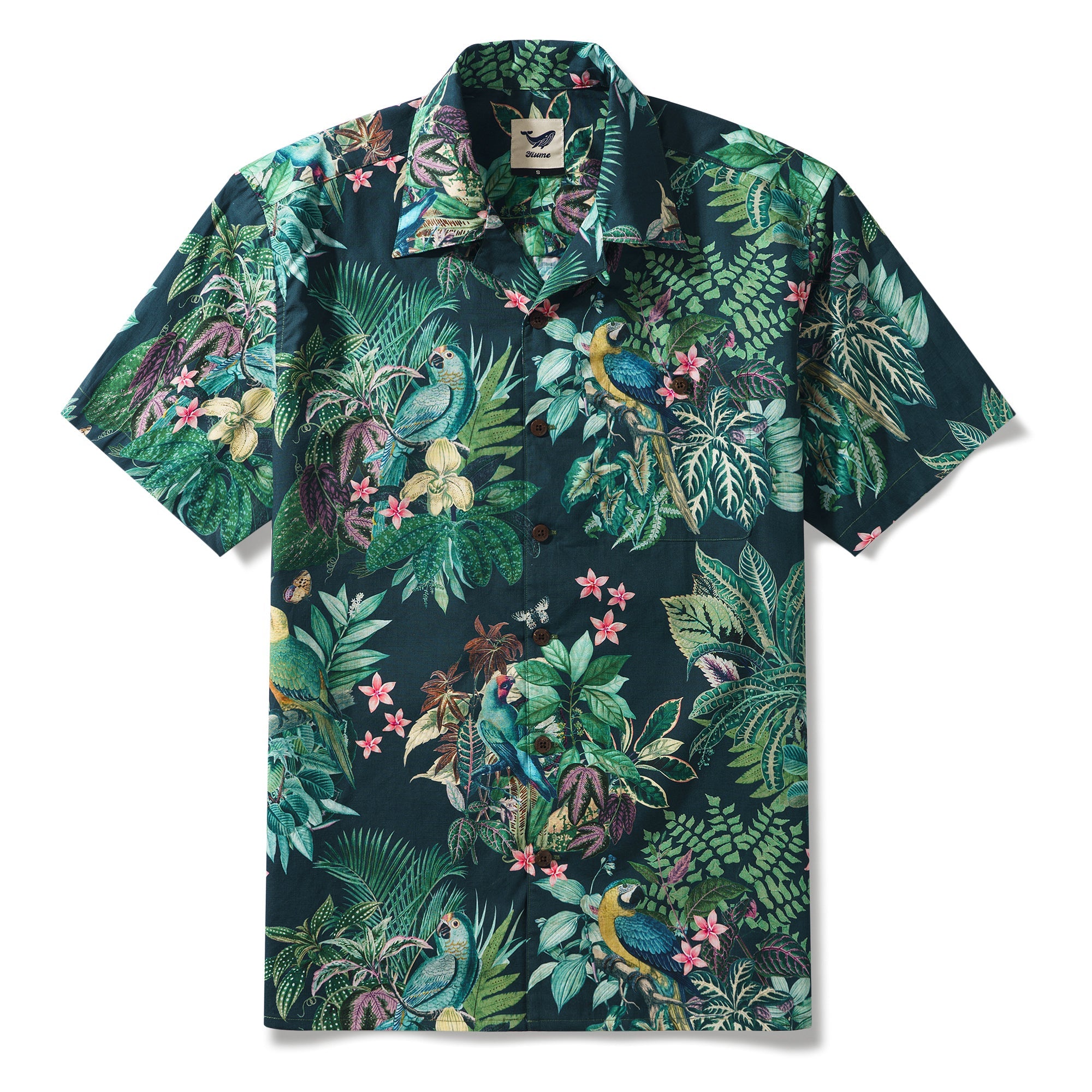 Vintage Tropical Parrot Shirt 100% Cotton Men's Short Sleeve Camp Collar Shirt Green Aloha Hawaiian