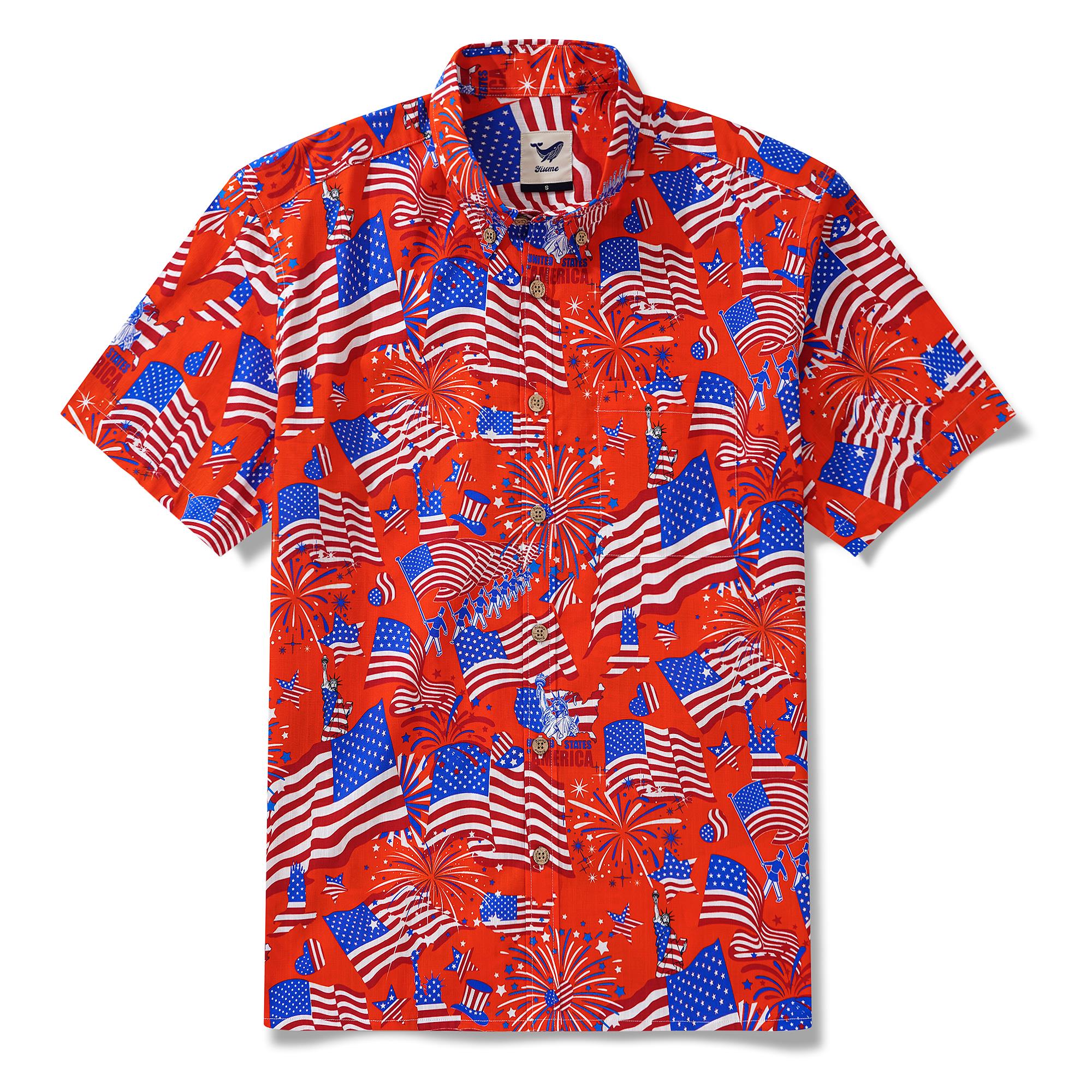 Men's Hawaiian Shirt Short Sleeve Button-down 100% Cotton White Aloha American Celebration