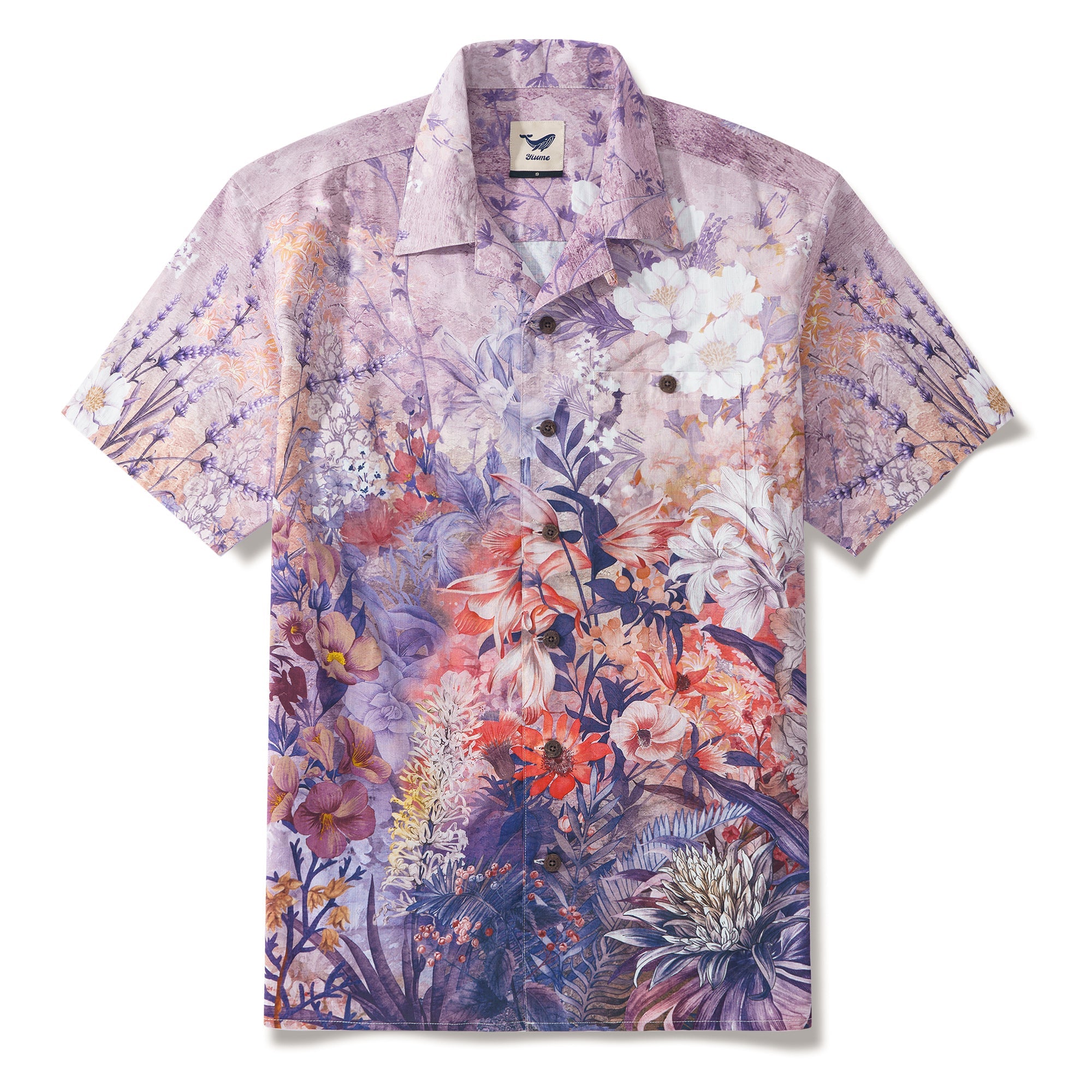 Dreamy Ombre Florals 100% Cotton Men's Aloha Hawaiian Short Sleeve Camp Collar Shirt