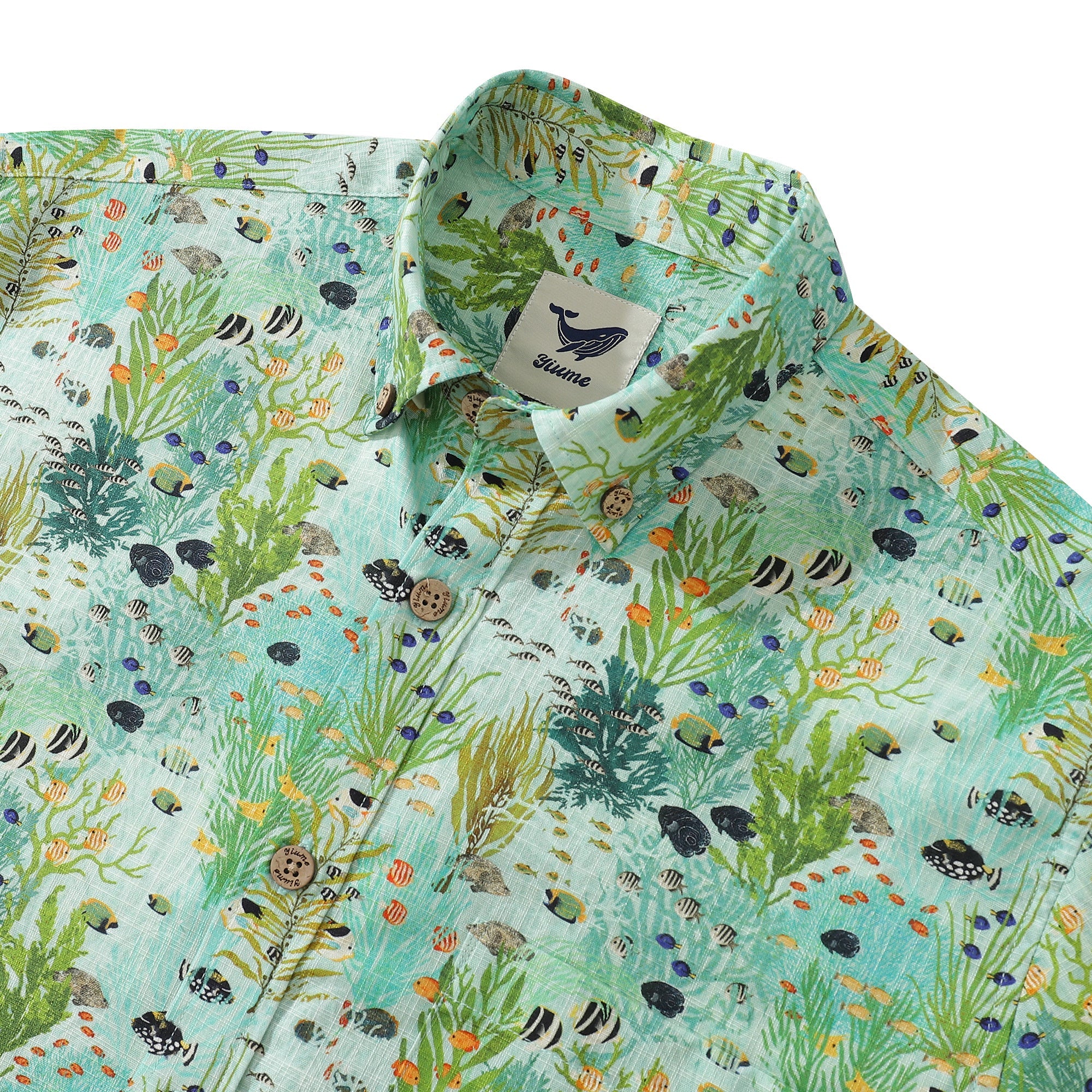 Men's Hawaiian Shirt The Coral Reef By Katherine Quinn Cotton Button-down Long Sleeve Aloha Shirt