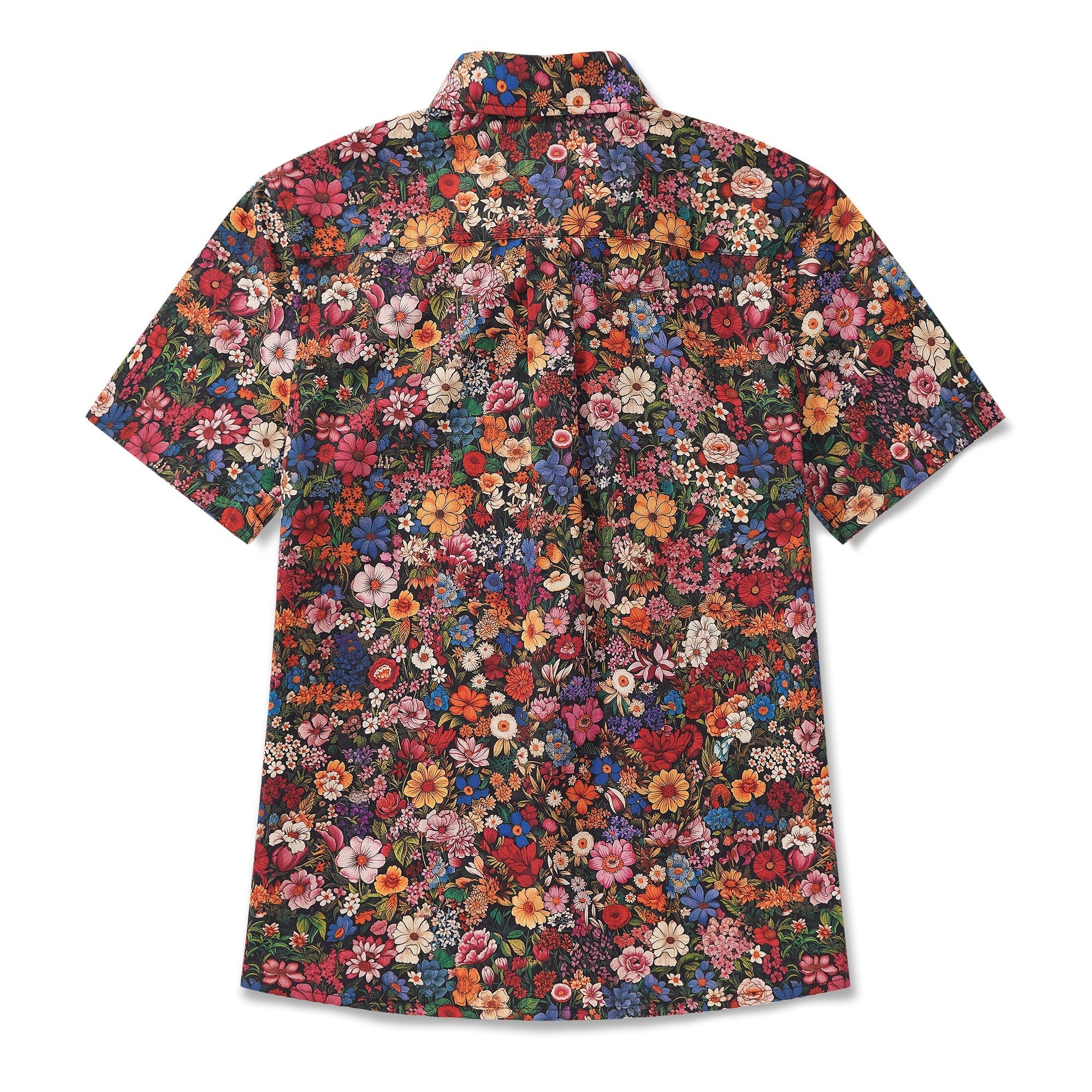 Women's Hawaiian Shirt Short Sleeve Button-up 100% Cotton Blue Aloha Among The Flowers