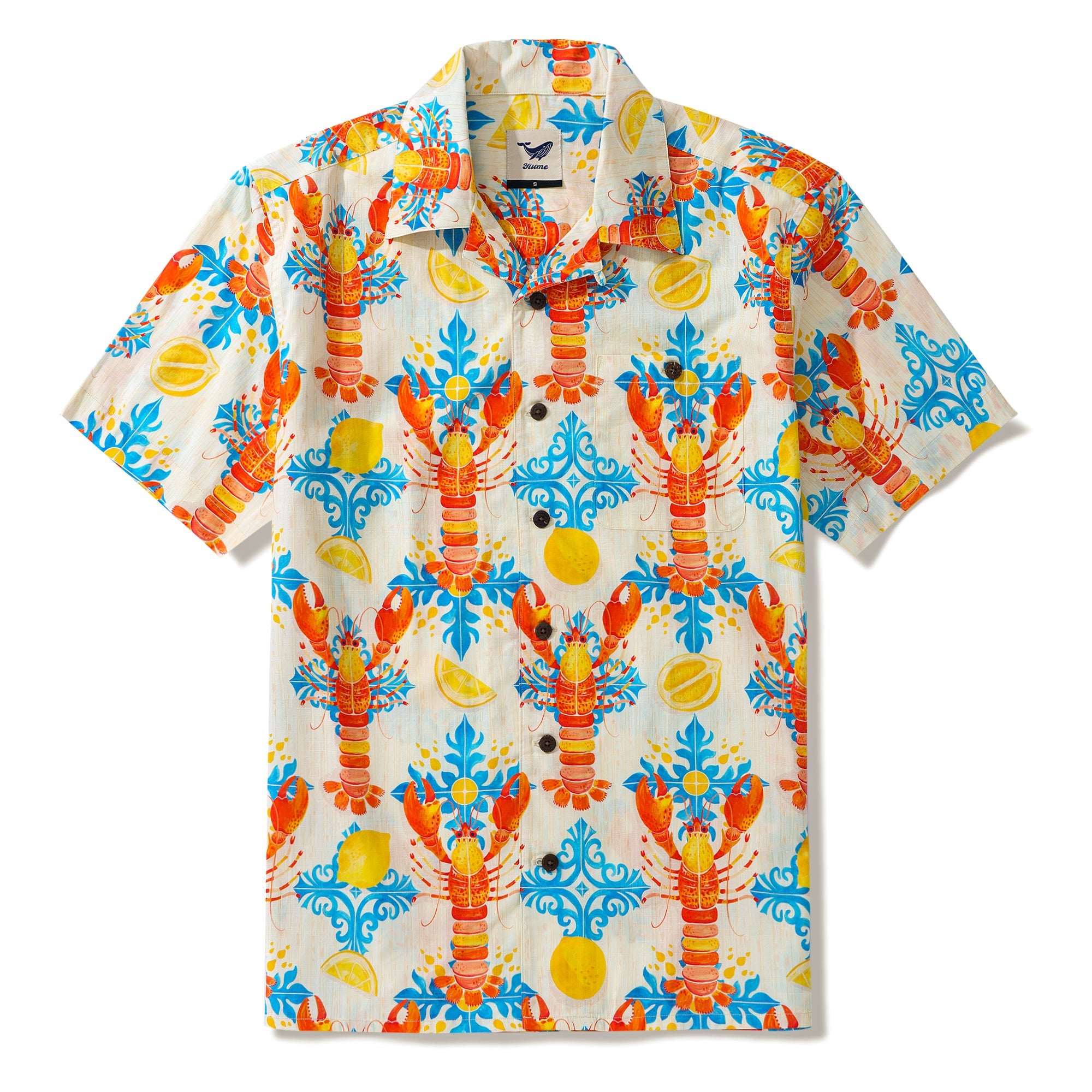 100% Cotton Hawaiian Shirt For Men Lobsters By Andersson Grace Camp Collar Aloha Shirt