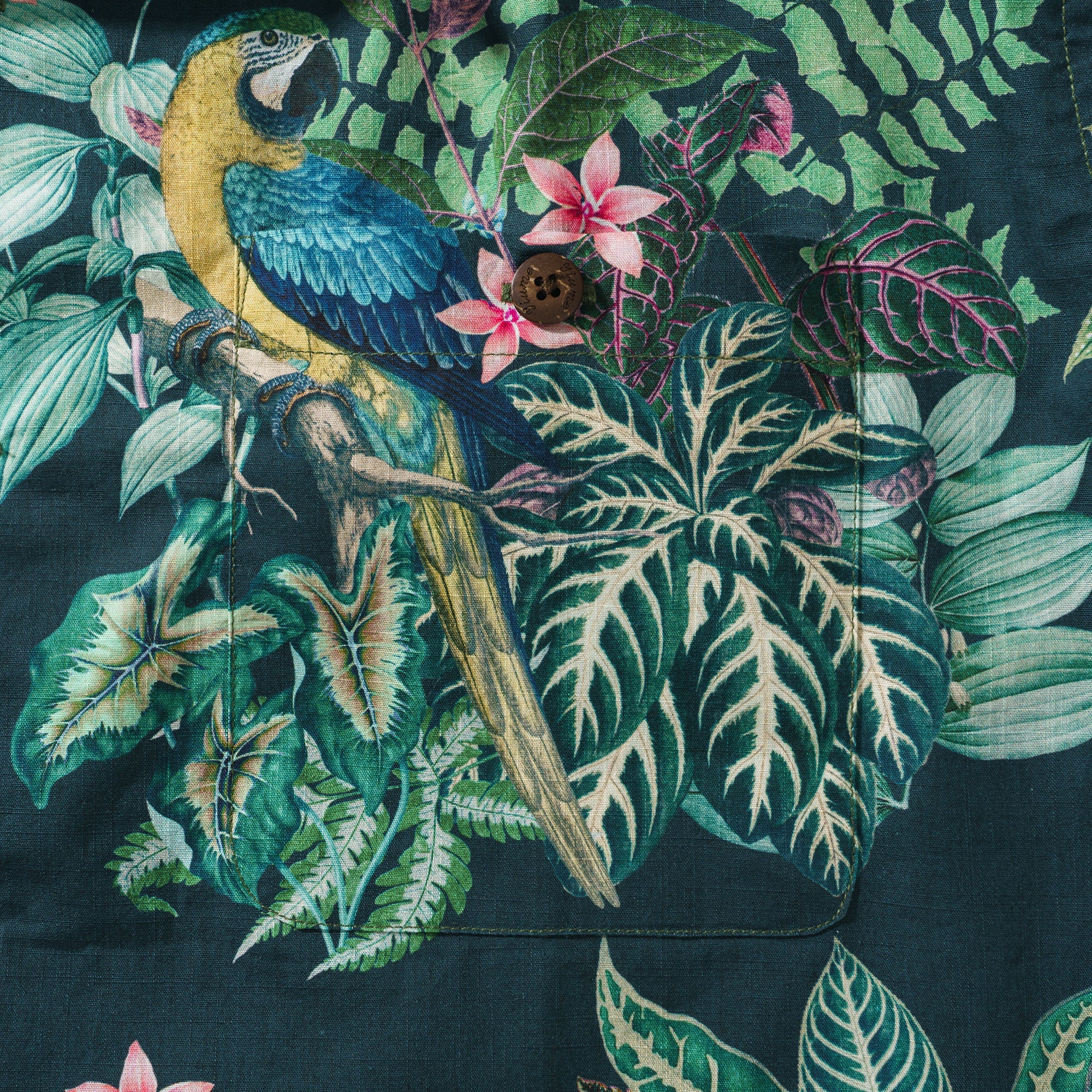 Vintage Tropical Parrot Shirt 100% Cotton Men's Short Sleeve Camp Collar Shirt Green Aloha Hawaiian