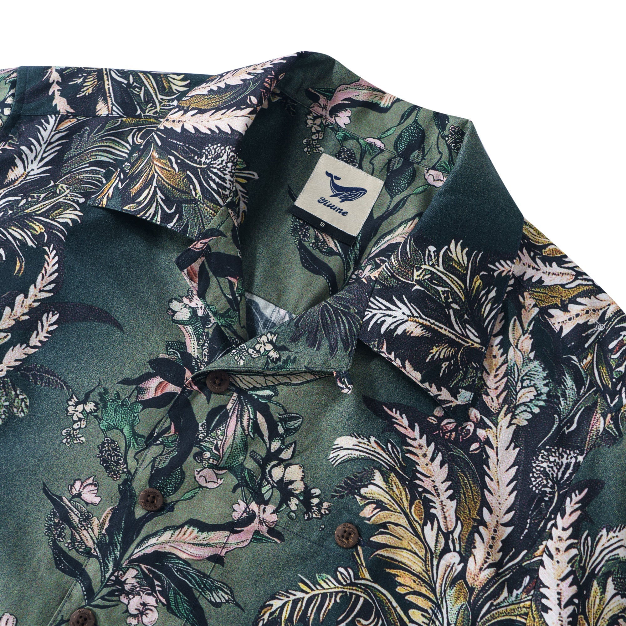 Green Serenade of Flowers 100% Cotton Men's Short Sleeve Camp Collar Shirt Green Aloha Hawaiian